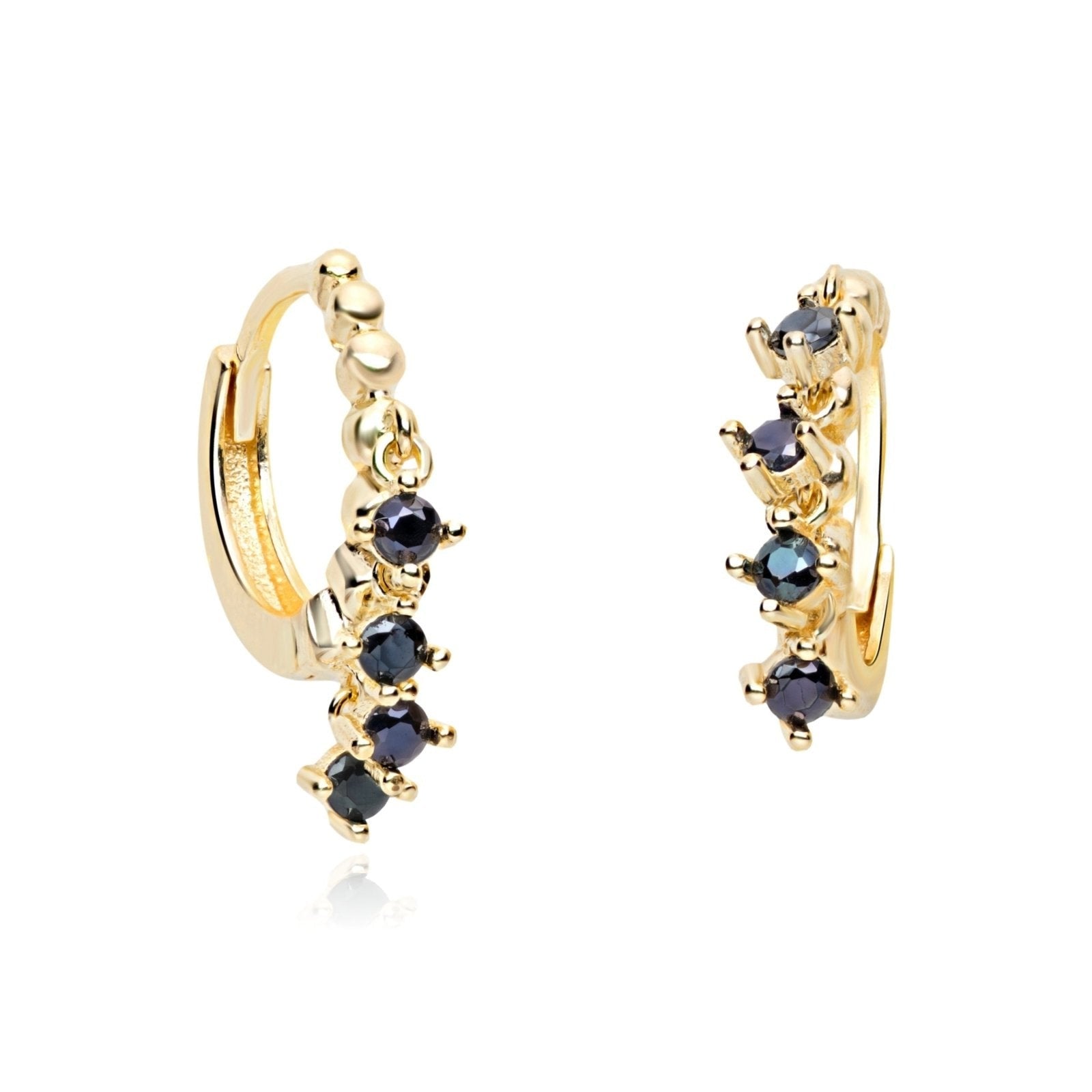 14K Yellow Gold Black Onyx Hoop Earrings for Women - Elegant Dangle Earrings for Party, Wedding & Everyday Wear