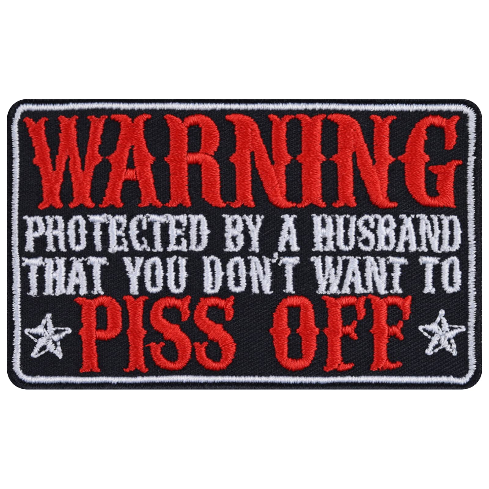 Sexy 'Protected by a Husband' Iron On Patches for Women Motorcycle Riders & Bikers - 3.34x2.16 Inch Embroidered Applique for Jeans, Jackets & Vests - Perfect for Biker Gangs, Motorcycle Clubs & Fashion Statements