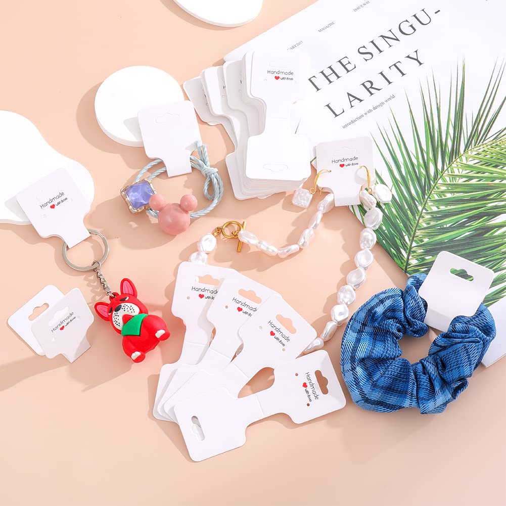 Femtindo 200PCS Jewelry Display Cards - White Necklace Bracelet Holder with Adhesive Back for Jewelry Making & Retail Display - Perfect for Craft Shows, Boutique Stores & Online Jewelry Businesses