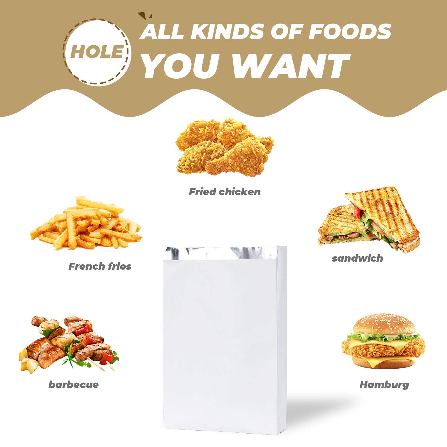 EUSOAR 100pcs Kraft Paper Lunch Bags 10.2x6.2x1.5 Inches - Greaseproof Burger Wraps, BBQ Food Storage, Cookie & Popcorn Bags | Eco-Friendly Disposable Kitchen Bags for Picnics, Parties & Takeout