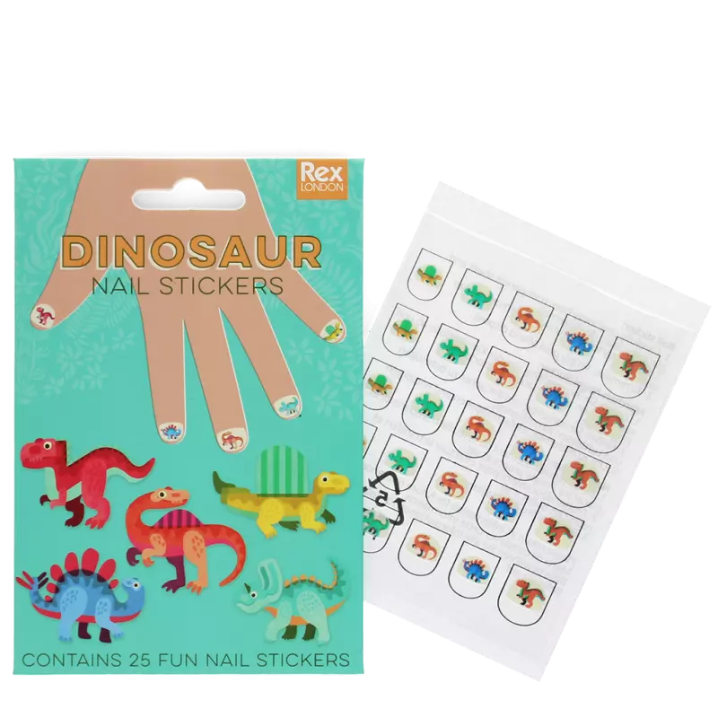 Dino Nail Stickers for Kids - Pack of 25 Cute Dinosaur Nail Decals - Perfect for Birthday Parties, DIY Nail Art & Girls' Fashion Accessories
