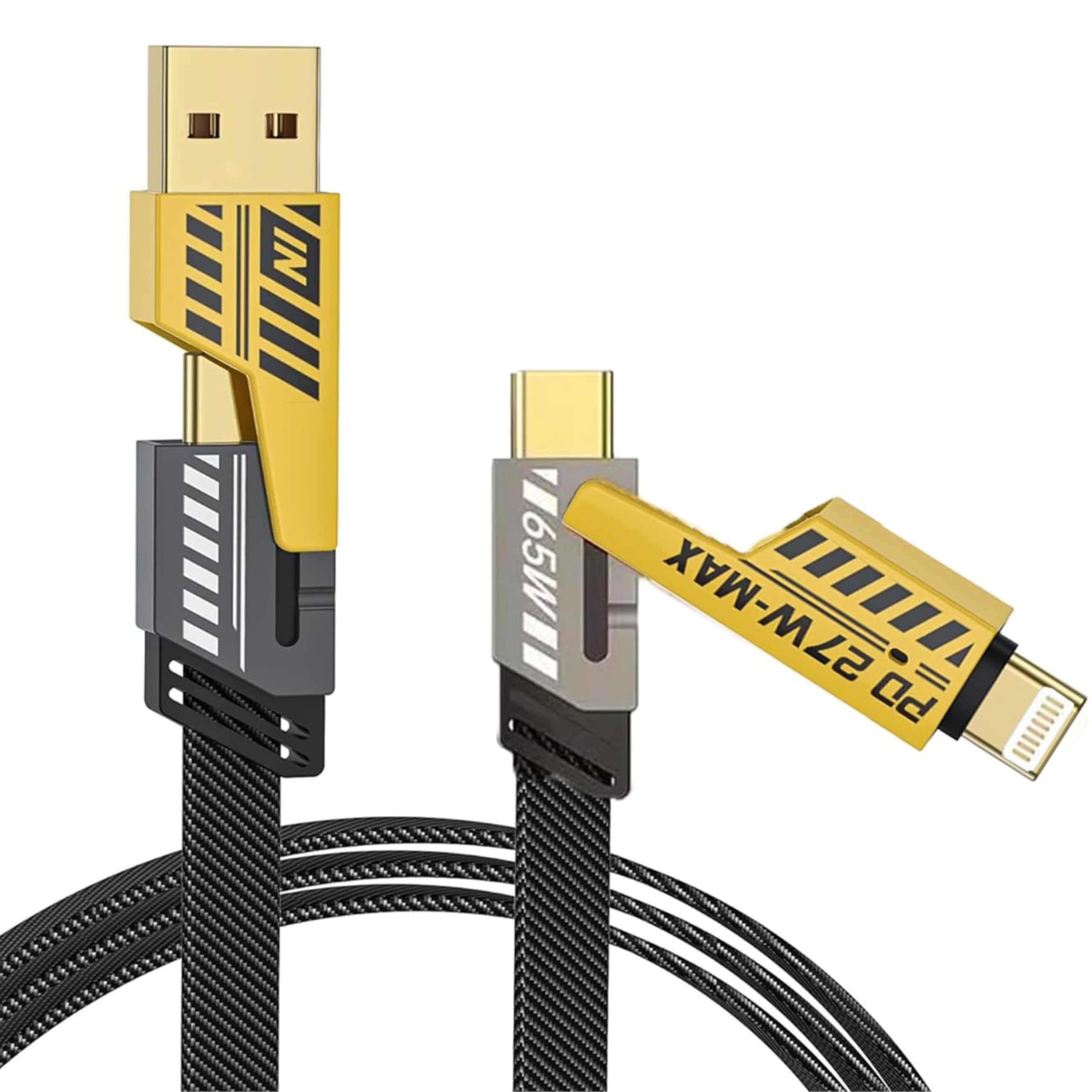 4 in 1 Multi Charging Cable - 1M Nylon Braided Fast Charger with USB C to Lightning & USB A to Type C - Compatible with iPhone 15/14/13, Samsung Galaxy, iPad - 65W PD Fast Charging for Home, Office & Travel