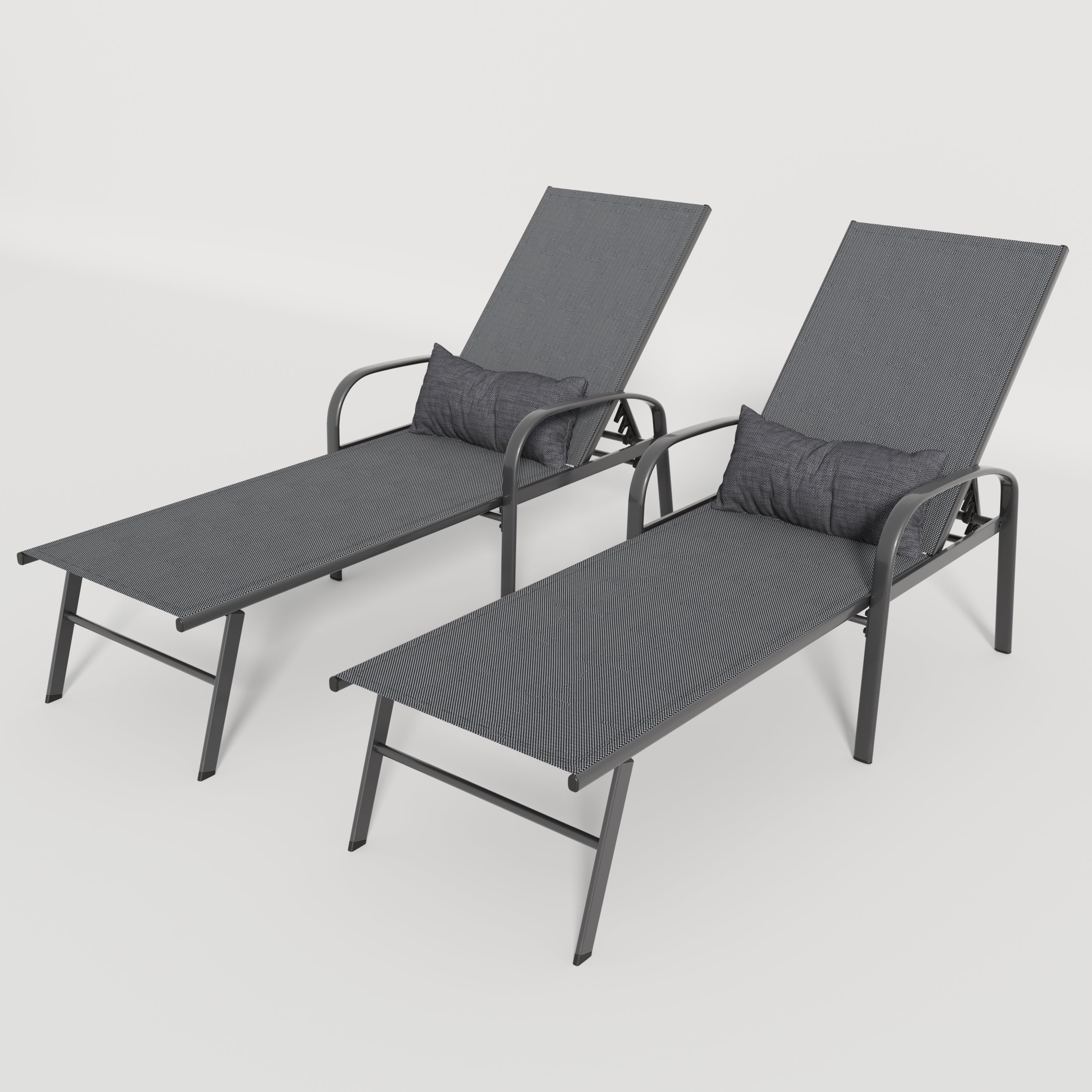 2-Piece Outdoor Patio Lounge Set with Pillows - Waterproof Gray Poolside Chaise Lounge Chairs for Backyard, Garden & Swimming Pool Relaxation