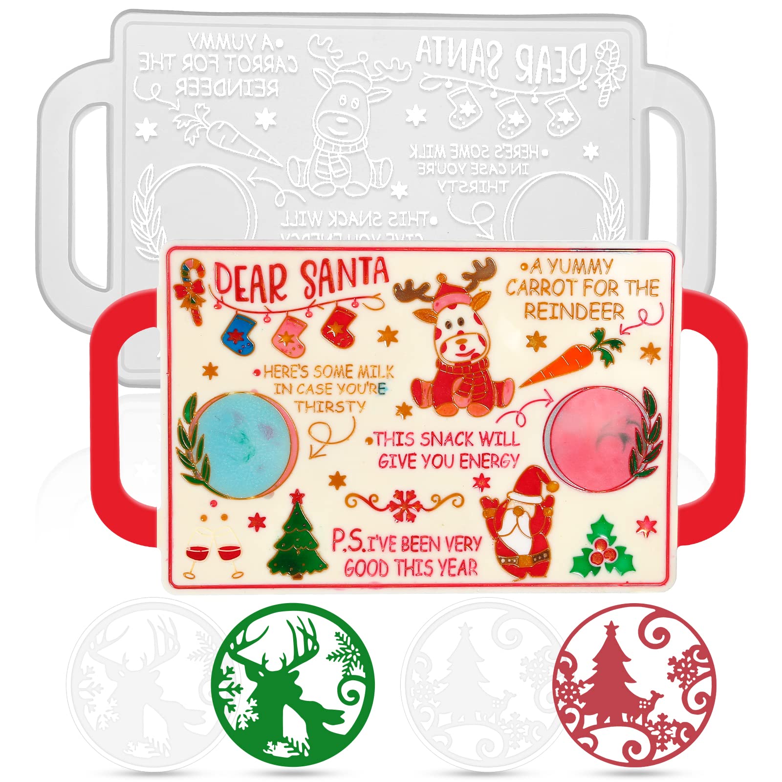 Quirzx Christmas Large Resin Tray Molds with Santa Claus Design - 3 Pack Silicone Epoxy Molds with Handles & 2 Coaster Molds for DIY Holiday Decorations, Gift Making & Festive Crafting