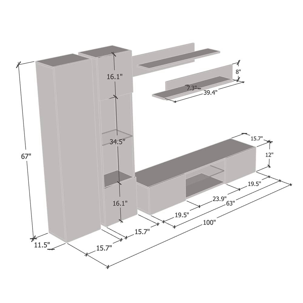 Modern White Wall-Mounted TV Stand with Storage Shelves & LED Lights - Floating Entertainment Center Console for Bedroom & Living Room - Perfect for Small Spaces & Home Theater Setup - Meble Furniture Fly A5 33TV Stand