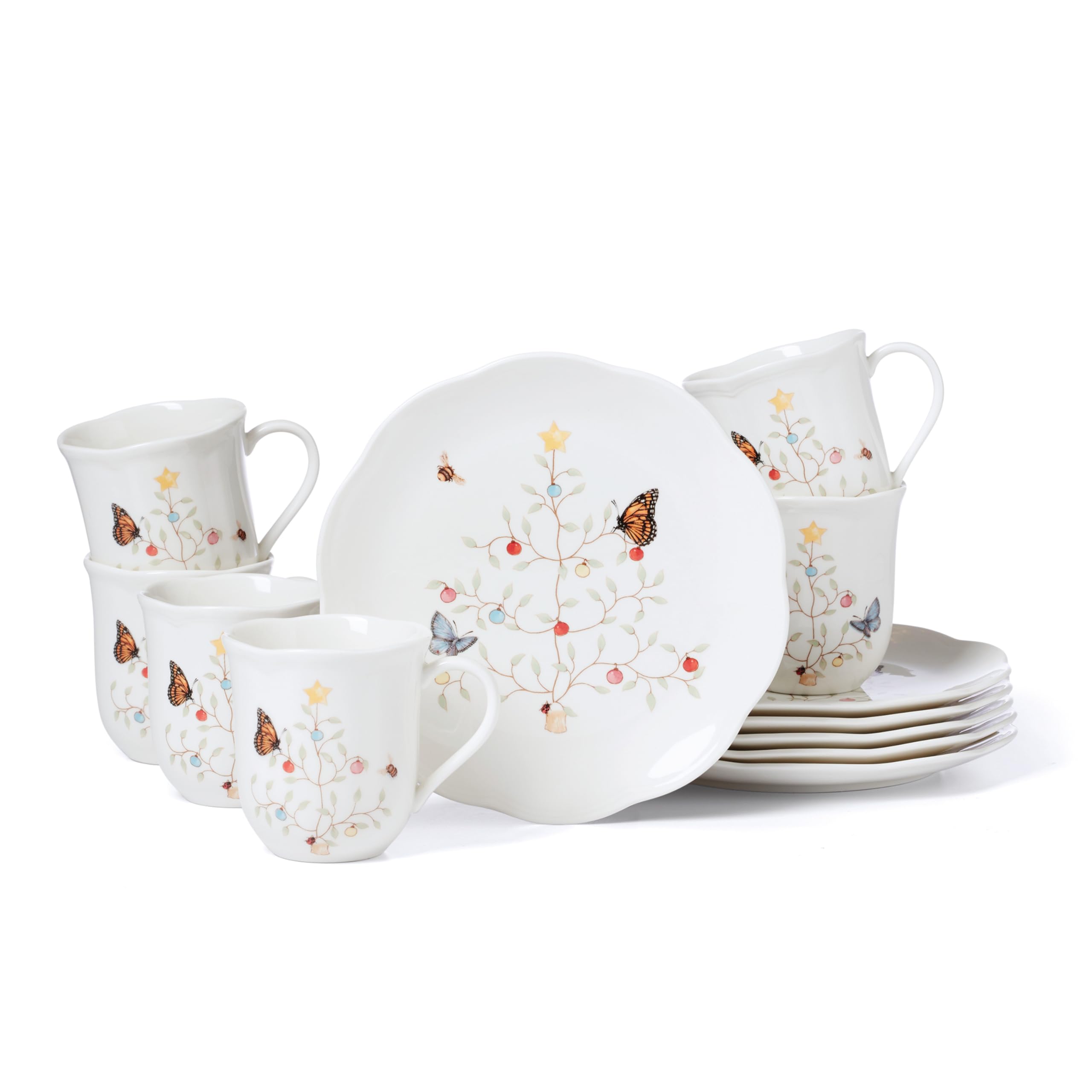 Lenox 894547 Butterfly Meadow 12-Piece Dessert Plate Set - Holiday Dinnerware Collection for Christmas, Thanksgiving & Special Occasions - Elegant Seasonal Table Setting for Parties & Family Gatherings