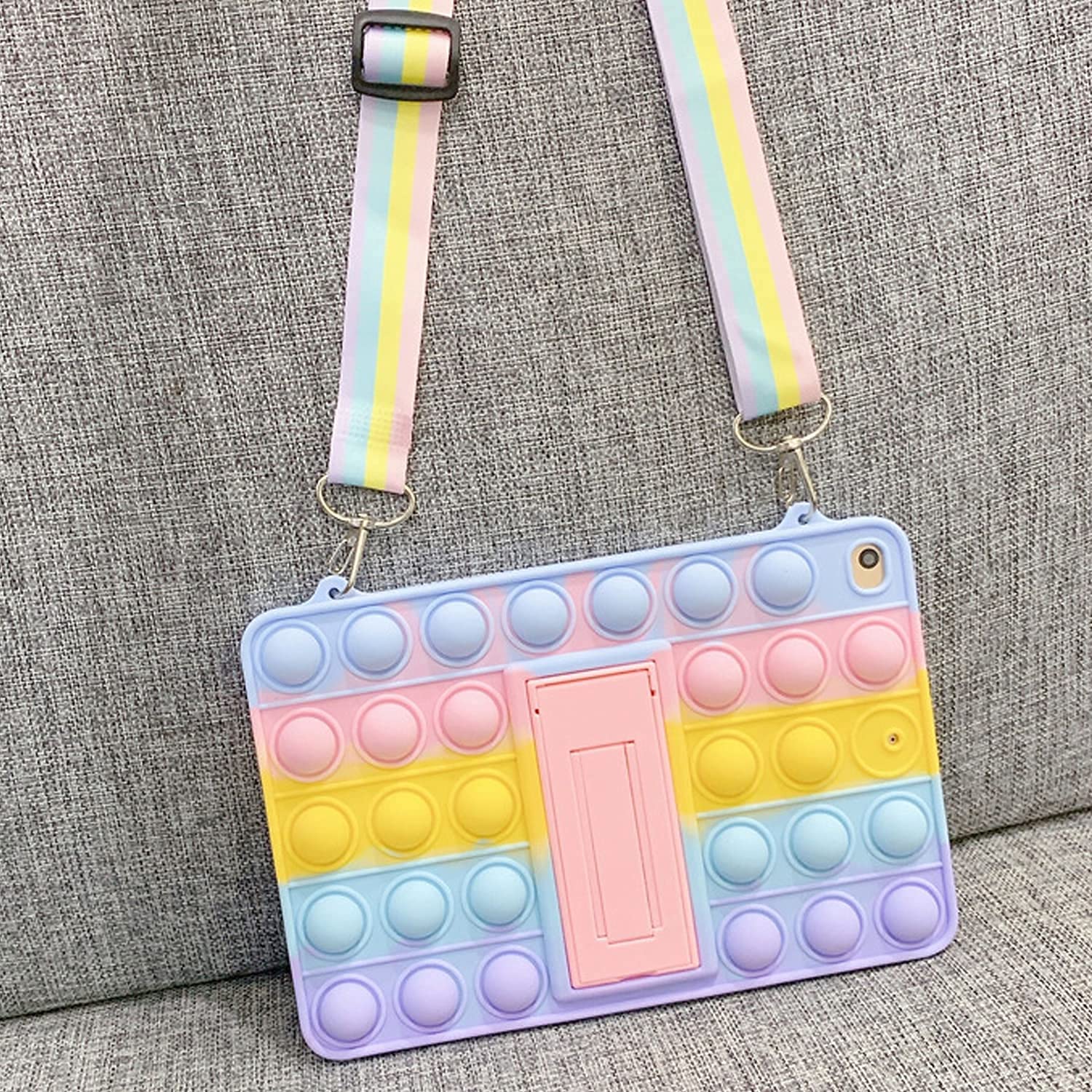 **Pop It iPad Air 5th/4th Gen Case (2022/2020) - Cute Silicone Tablet Cover with Fidget Toy, Stand & Shoulder Strap for Apple iPad Air 10.9