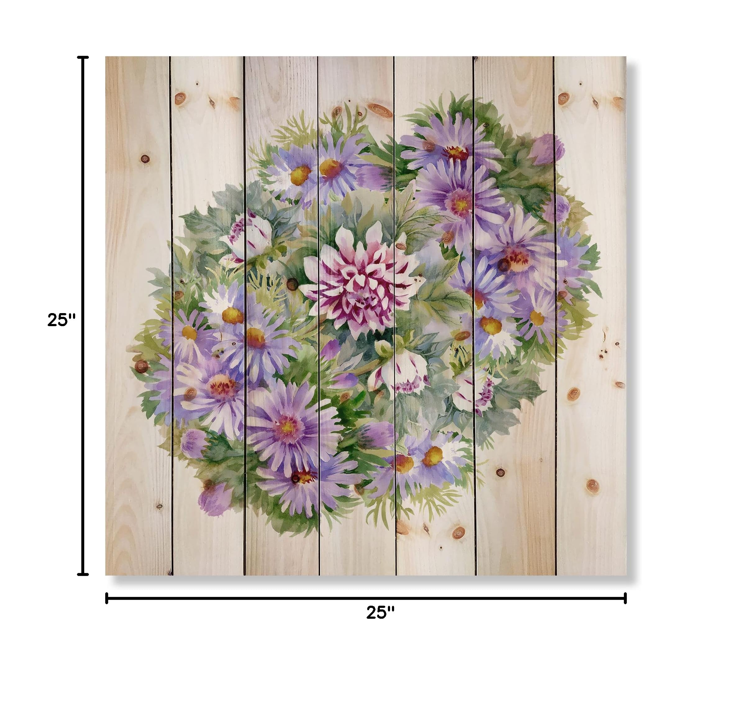 Handcrafted Purple Chrysanthemum Daisy Wood Wall Art - Traditional Floral Home Decor Printed on Natural Pine Wood - Perfect for Living Room, Bedroom or Office Decoration
