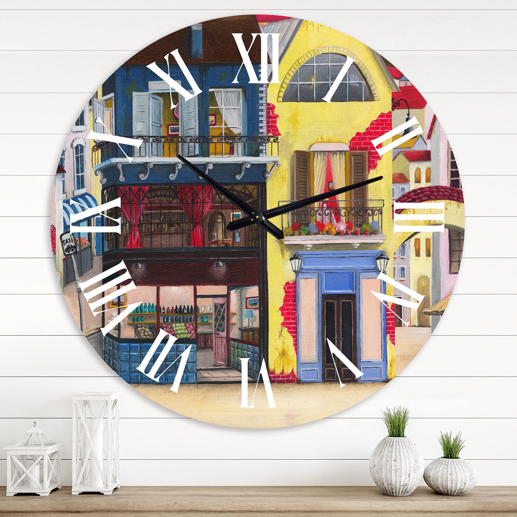 French Country Wall Clock - Large Vintage Landscape Wall Decor with Cozy Street Scene for Home, Office & Living Room | Perfect for Farmhouse, Rustic & Traditional Interior Design