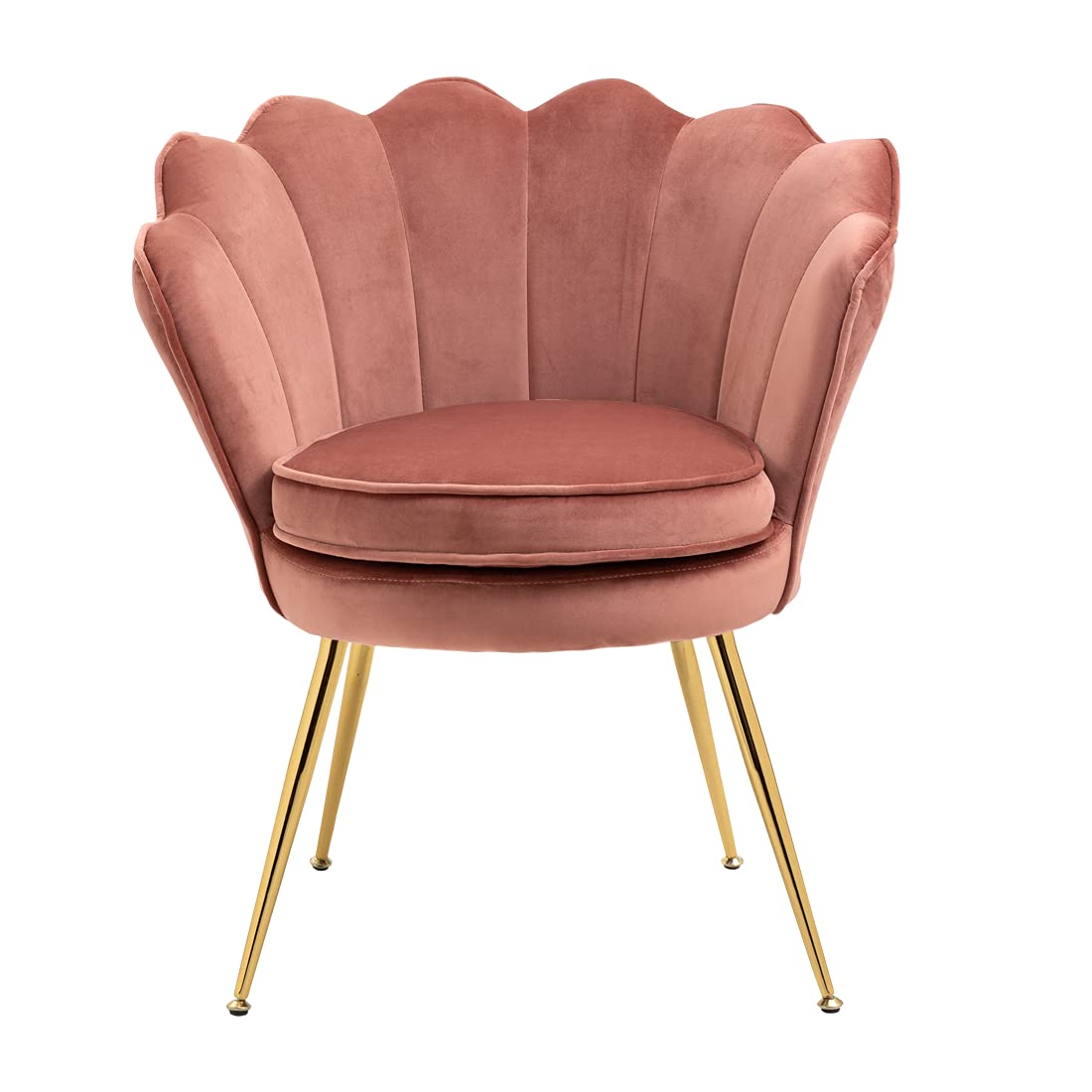ZJhome Modern Velvet Accent Chair with Golden Metal Legs - Shell Shaped Upholstered Armchair for Bedroom, Living Room, Vanity & Dining - Soft Pink Small Makeup Chair for Women's Dressing Table & Home Decor