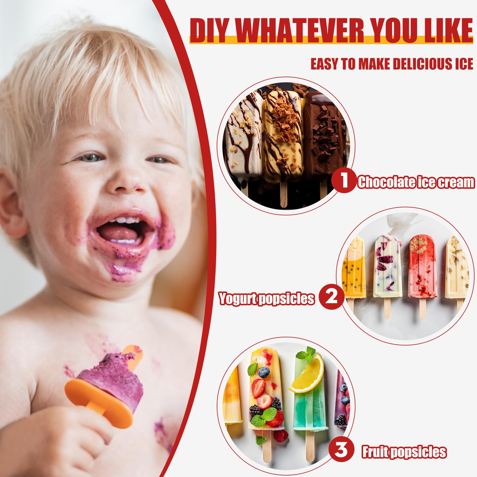 BPA-Free Silicone Popsicle Molds with 6 Reusable Sticks - 6-Cavity Ice Pop Maker for Homemade Frozen Treats, Perfect for Kids & Adults - Great for Summer Parties, Healthy Snacks & Family Fun