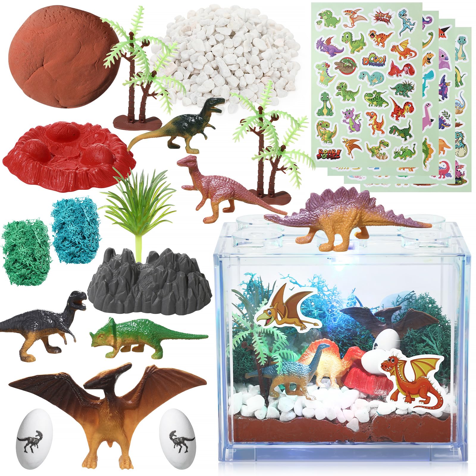 DIY Light Up Dinosaur Terrarium Kit - Create Your Own Dinosaur Habitat with LED Lights | STEM Educational Science Craft for Kids | Perfect Birthday Gift for Boys & Girls | Fun Home Decor & Classroom Activity