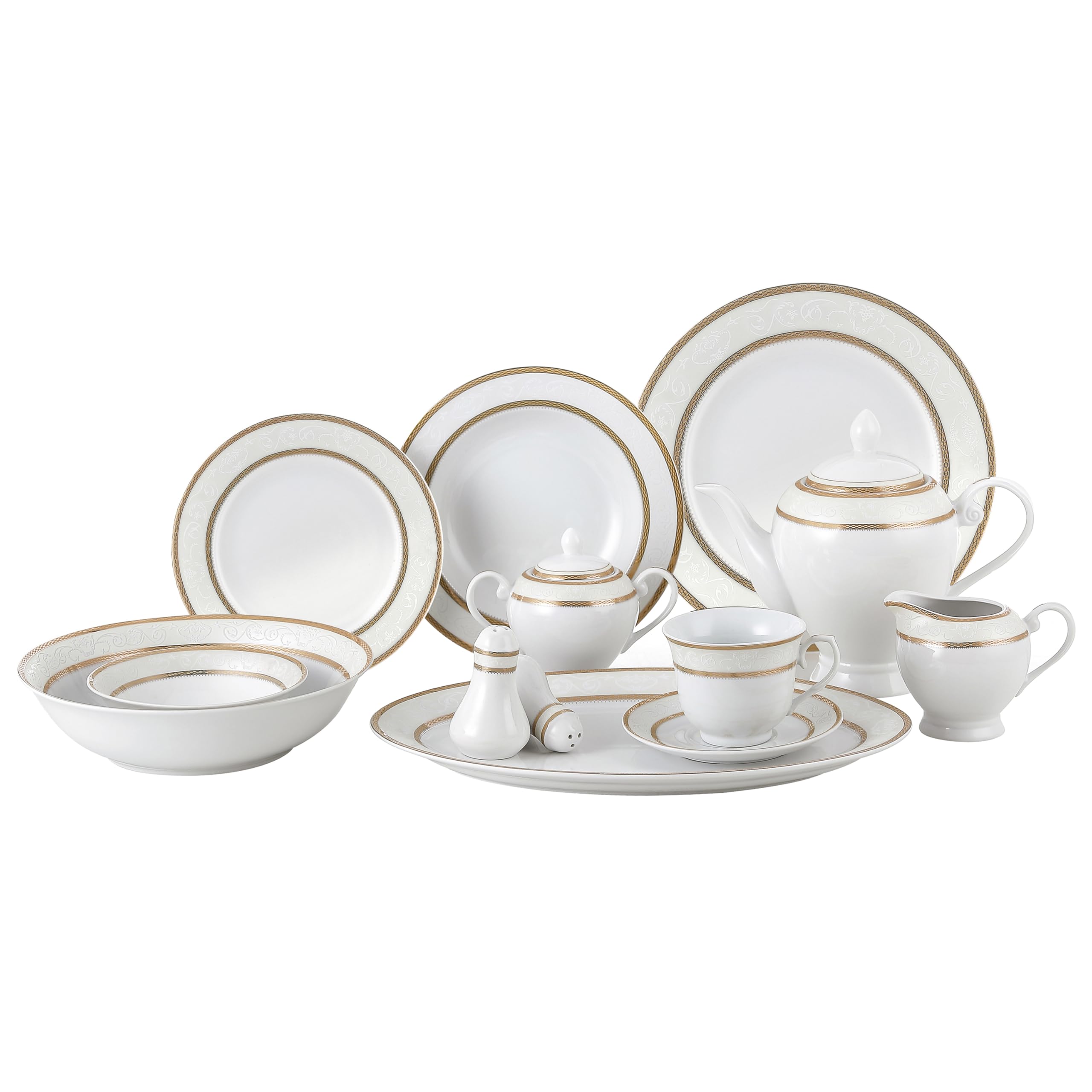 Lorenzo Amelia 57-Piece Dinnerware Set - Service for 8 - Porcelain Dish Set for Formal Dining, Entertaining & Everyday Use - Elegant Tableware for Restaurants, Weddings & Family Gatherings