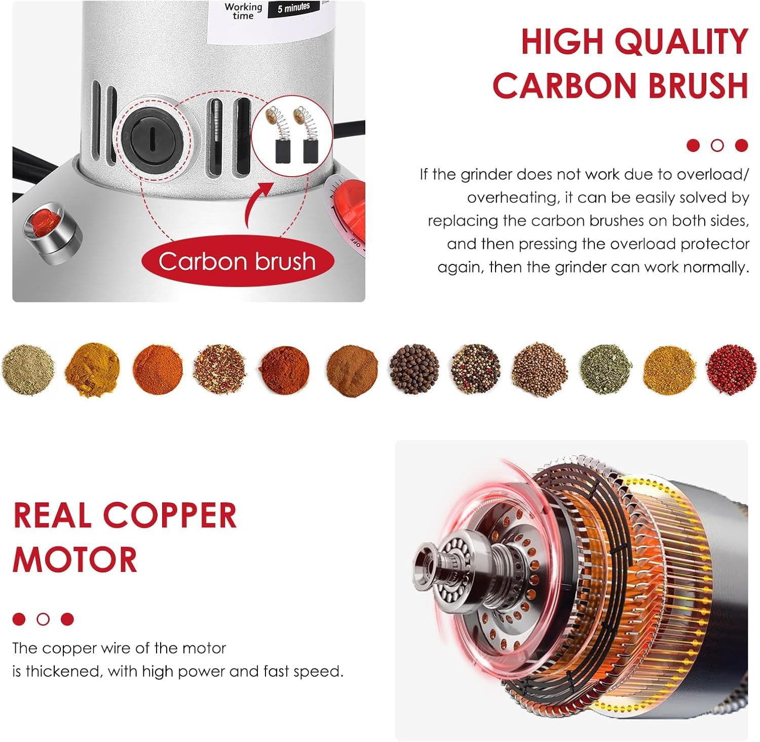 VAYOTOY 500g Electric Stone Grain Mill Grinder - 36000RPM High Speed Stainless Steel Dry Grain Grinder for Wheat, Cereals & Spices - Perfect for Home Baking, Coffee Grinding & Healthy Cooking