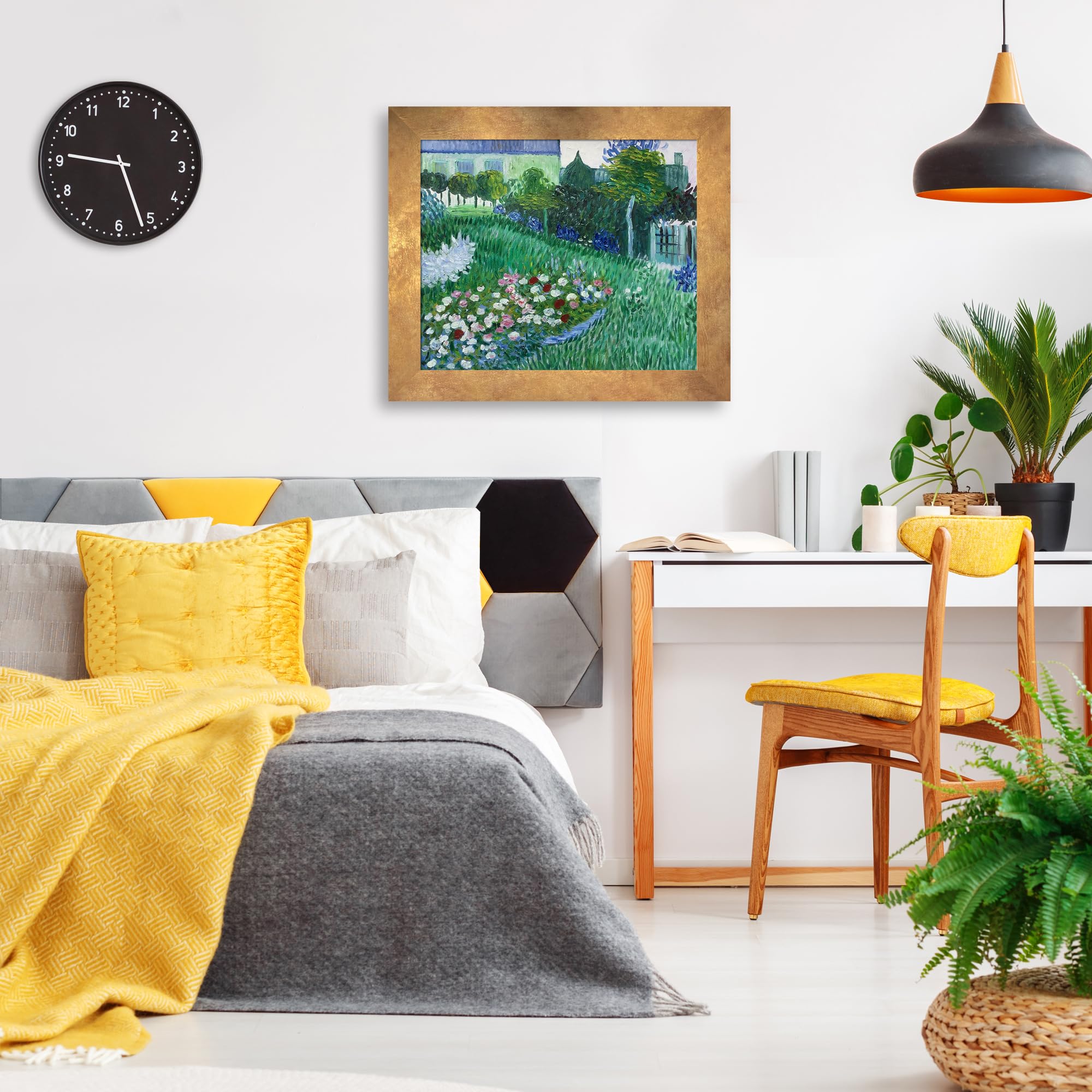 La Pastiche The Garden of Daubigny Oil Painting Reproduction - 26x30 Inch Hand-Painted Wall Art with Florentine Gold Frame - Perfect for Living Room, Bedroom & Office Decor