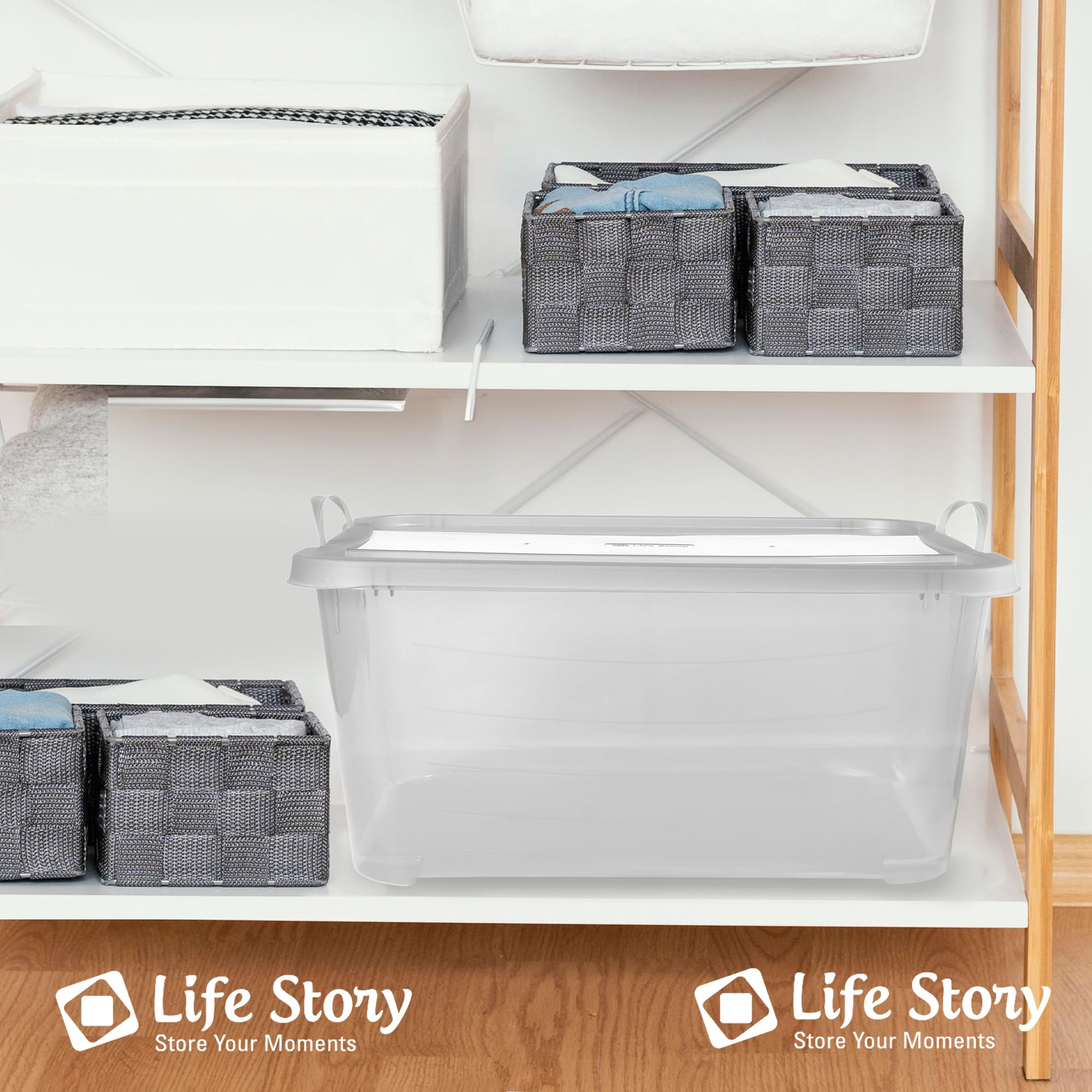Clear Stackable Storage Boxes for Closet Organization - 55 Quart (18 Pack) - Perfect for Bedroom, Closet, Garage & Seasonal Storage