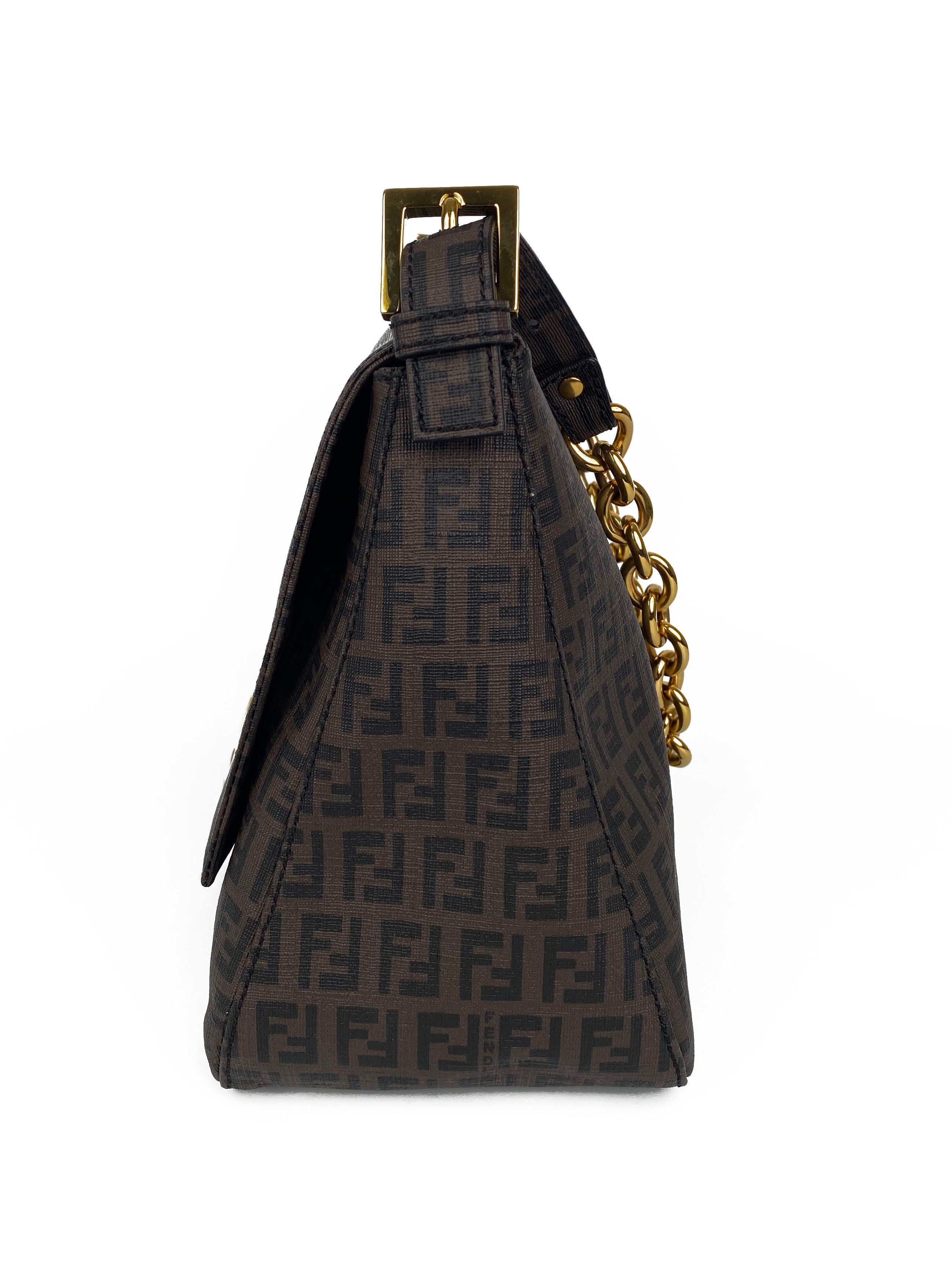 Fendi Monogram Shoulder Bag for Women - Brown Leather Crossbody Purse with Adjustable Strap, Perfect for Work, Travel & Everyday Use
