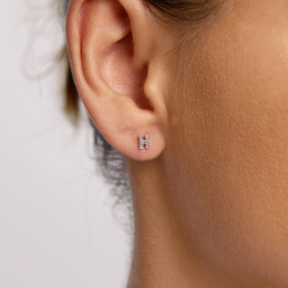 10k Gold Diamond Letter H Single Stud Earrings - Elegant Initial Jewelry for Women, Perfect for Gifts, Birthdays & Everyday Wear