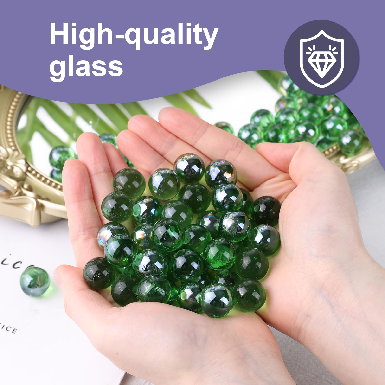 DomeStar 1LB Bulk Glass Marbles - 0.63 Inch Green Vase Fillers for Home Decor, Floral Arrangements, DIY Crafts & Wedding Centerpieces
