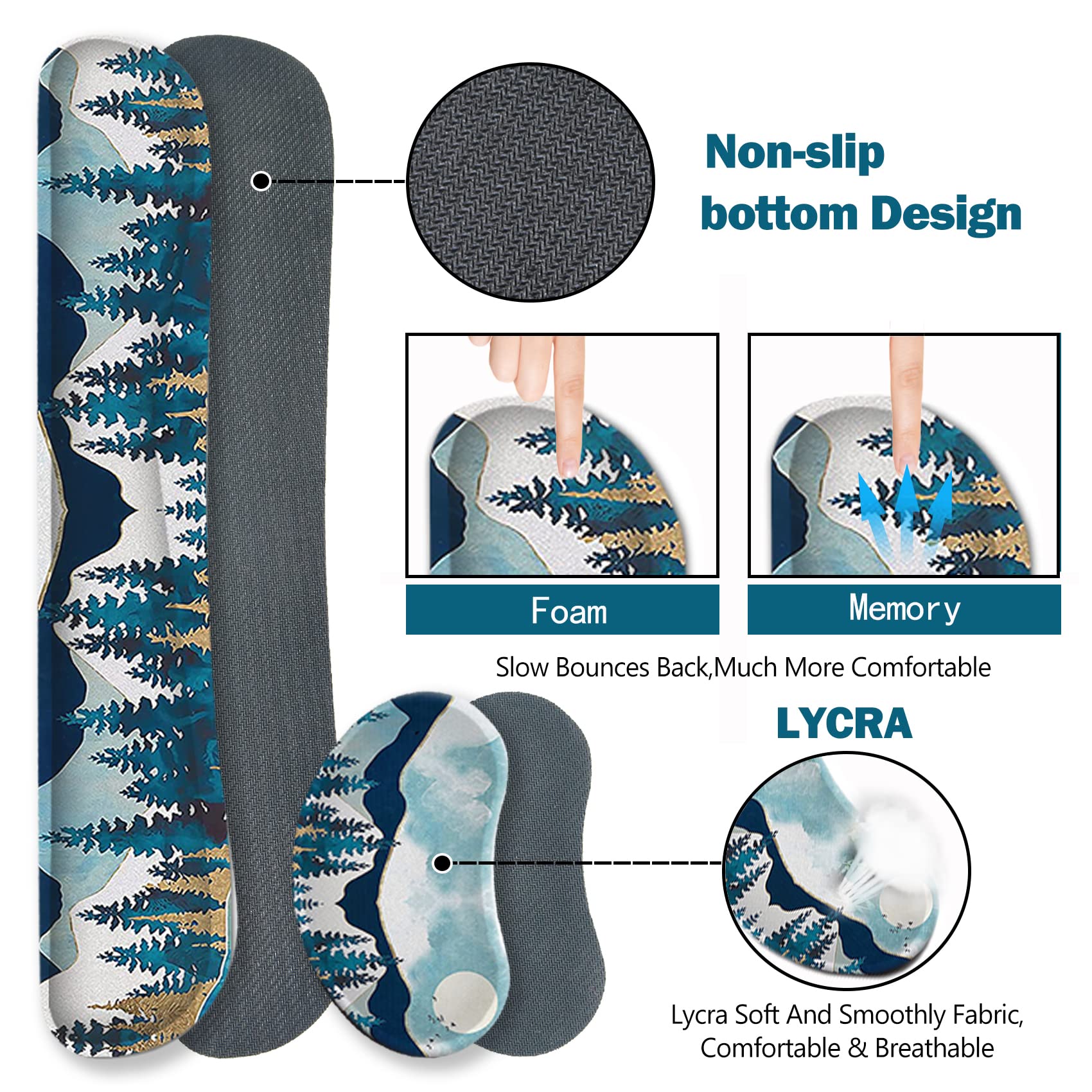 ARTSO Large Gaming Mouse Pad Set - Extended Mousepad (35x15.5in) with Keyboard Wrist Rest & Mouse Wrist Cushion, Non-Slip Desk Mat with Coaster - Abstract Mountain Design for PC Gaming & Office Work