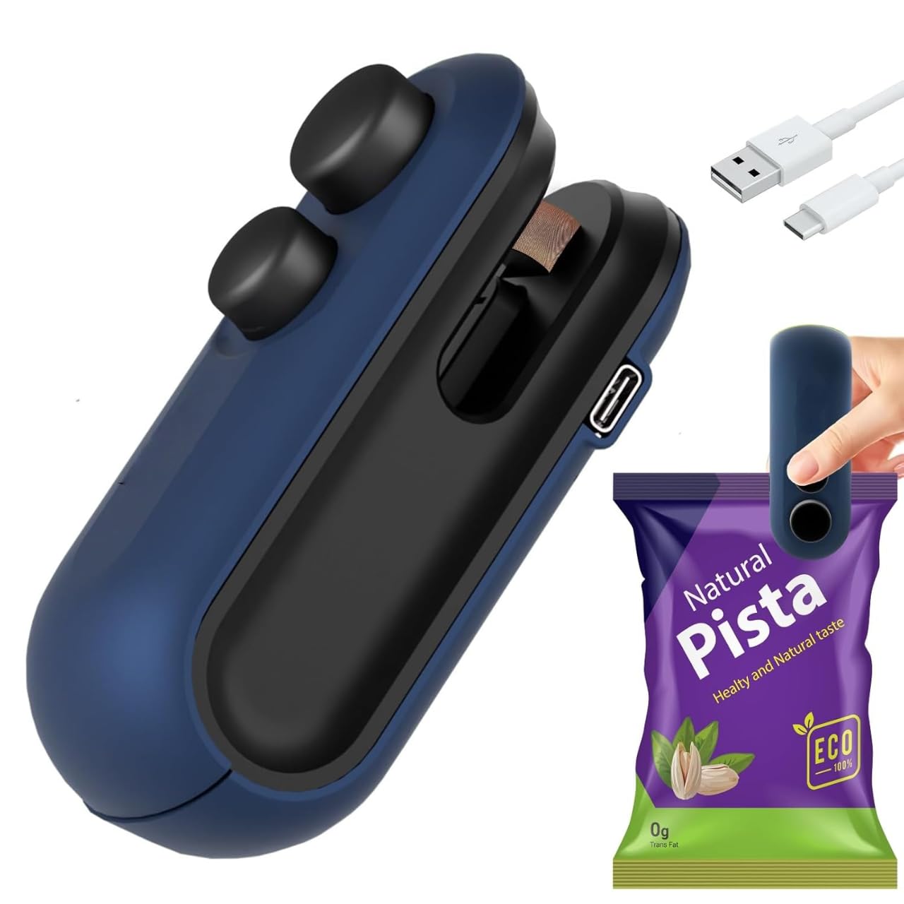 Rylan Portable Mini Sealing Machine - Handheld Food Saver for Snacks, Chips & Fresh Storage | Plastic Bag Sealer with Heat Function | 1 Year Warranty (Blue) | Perfect for Kitchen, Travel & Meal Prep
