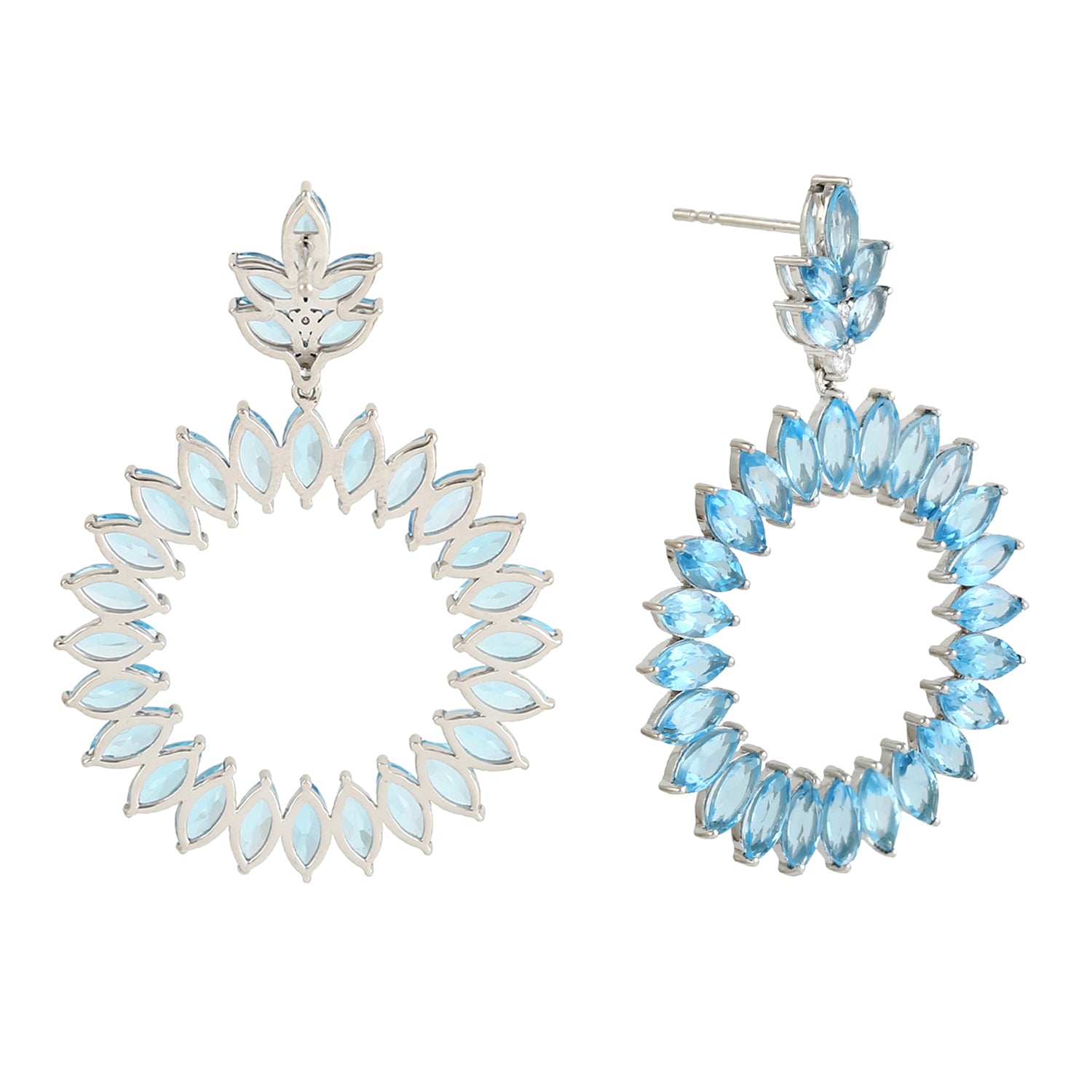 18k White Gold Marquise Blue Topaz Front Hoop Earrings for Women - Perfect for Weddings, Parties & Special Occasions
