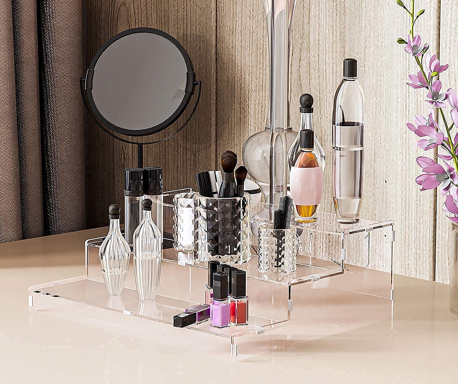 Evron 3-Tier Clear Acrylic Spice Rack Organizer - 10.5 Inch Pantry & Cabinet Storage Solution for Kitchen Countertop (Assembly Required) - Perfect for Organizing Spices, Jars, and Small Bottles in Your Home Kitchen