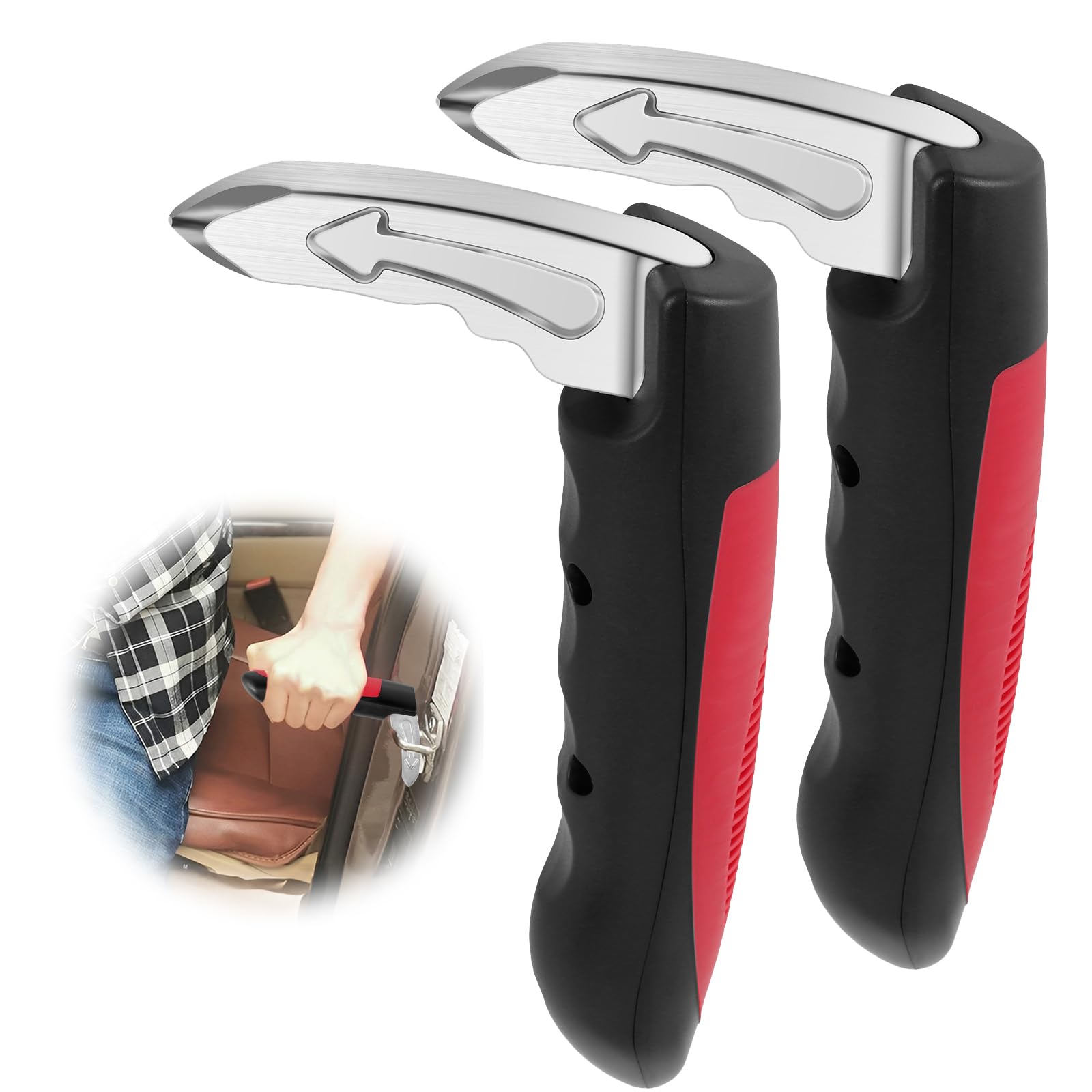 2 Pcs Multifunction Car Door Assist Handle with Seatbelt Cutter & Window Breaker - Portable Automotive Support Handles for Elderly & Emergency Use, Ideal for Daily Commute & Road Trips (Red)
