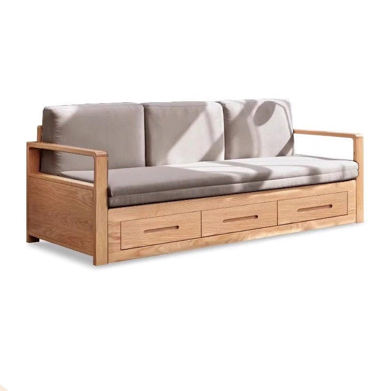 Oak Solid Wood Folding Storage Sofa Bed - Convertible Guest Bed & Space-Saving Furniture for Small Apartments, Living Rooms & Dorm Rooms