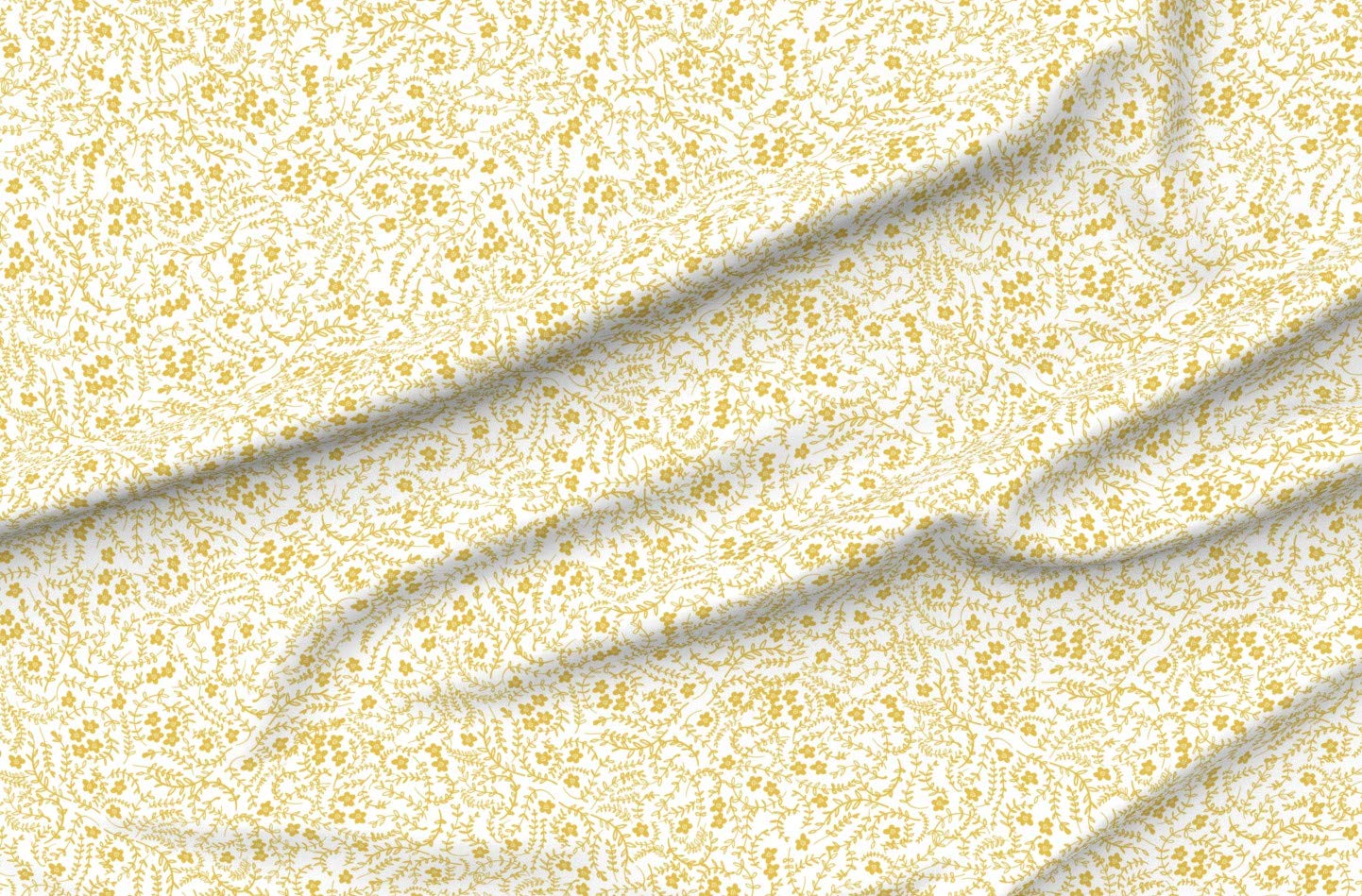Floral Ditsy Flowers Printed Velvet Fabric by The Yard - Spring Summer Mustard Fern Foliage Upholstery Material for Home Decor, Dresses & Curtains | Spoonflower Premium Fabric