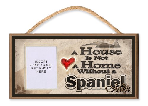 Spaniel Mix Wooden Dog Sign with Clear Photo Insert - Personalized Pet Memorial & Home Decor for Dog Lovers - Perfect for Living Room, Front Porch, or Gift