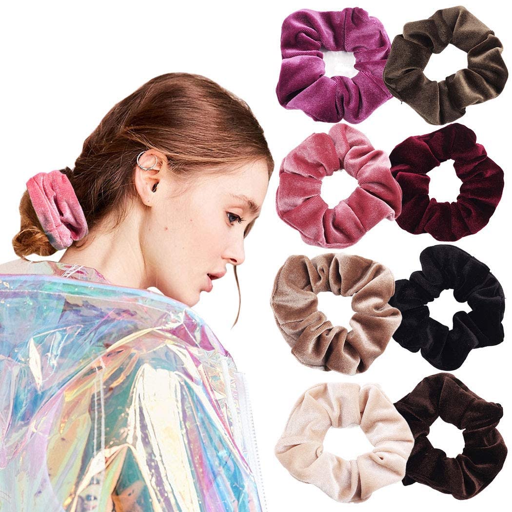 ALIBA COLLECTION 8 Pack Velvet Scrunchies for Women - Soft Elastic Hair Ties, Ponytail Holders & Donut Hair Accessories - Perfect for Workouts, Office, and Everyday Styling