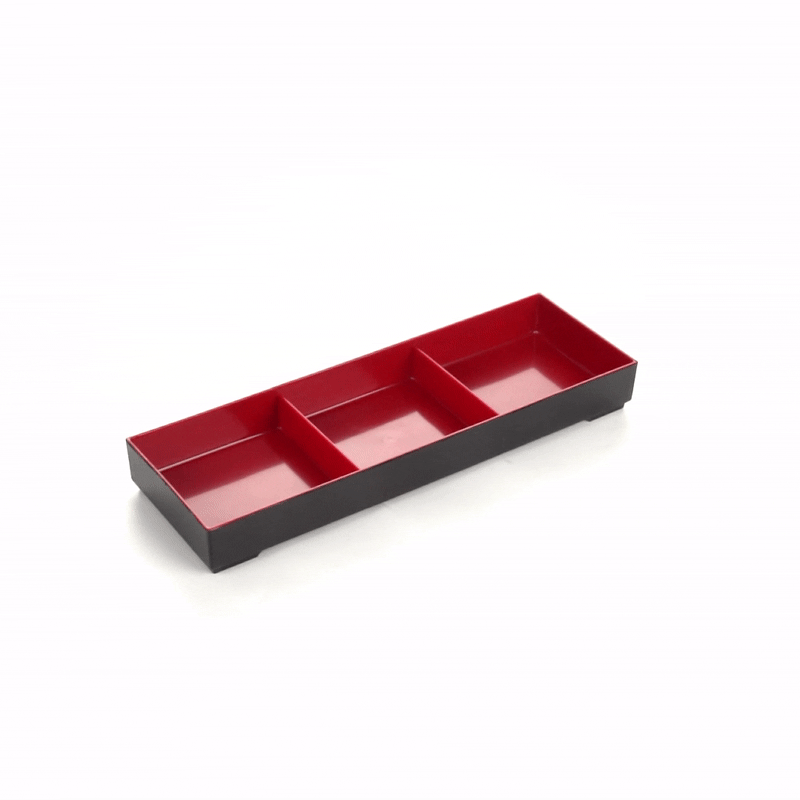 Black & Red Japanese Style Bento Lunch Box - 3 Compartment Bento Tray (14