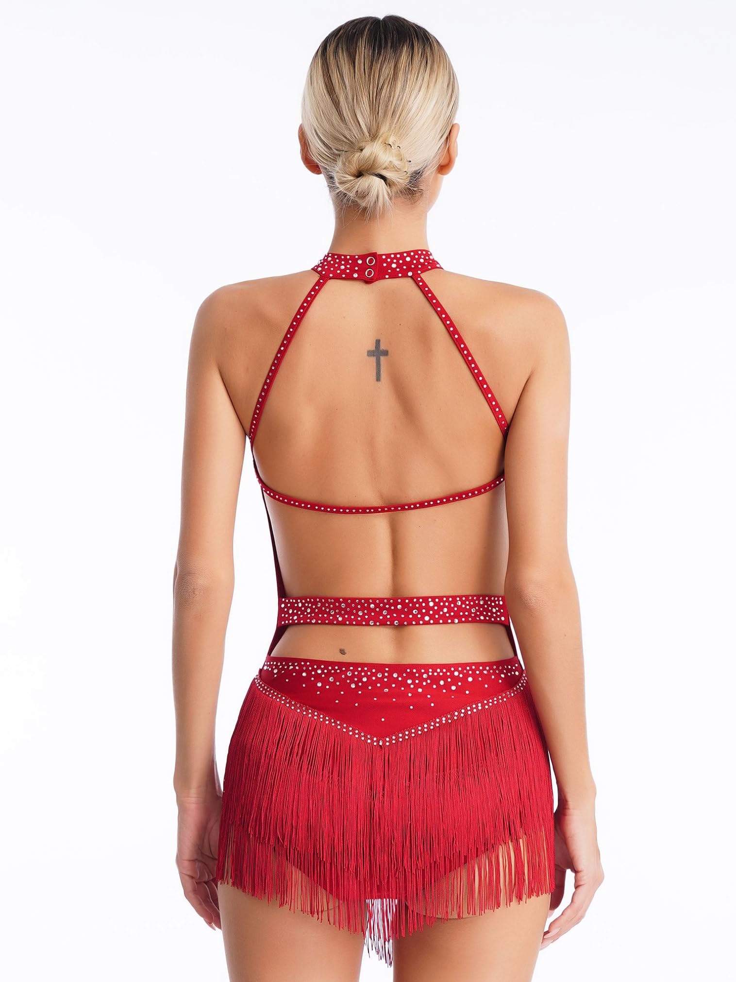 FEESHOW Women's Sequin Fringe Leotard - Shiny Tassel Latin Dance Costume, Jazz Dance Top Bodysuit for Performance, Competition & Stage Shows