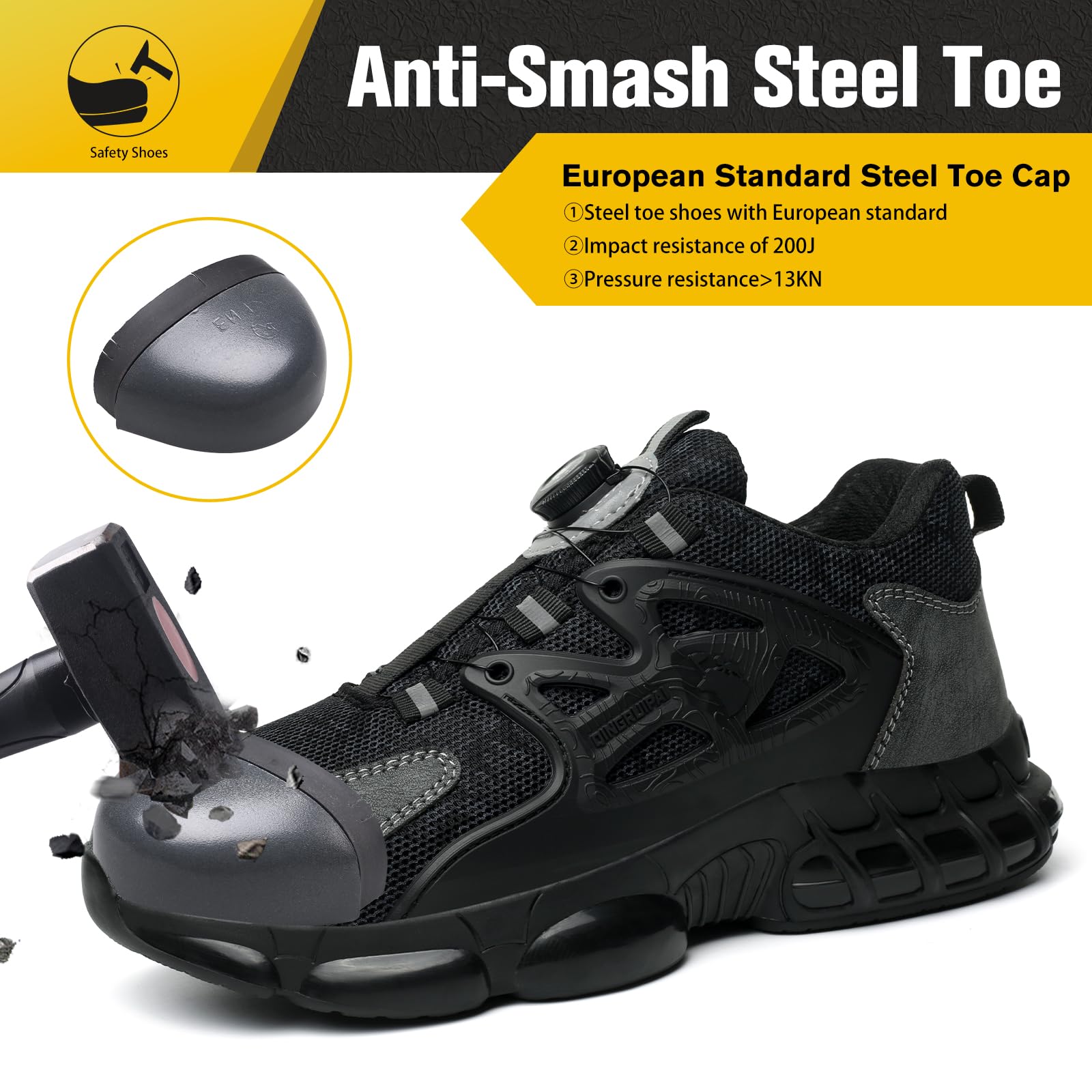 Steel Toe Work Shoes for Men & Women - Lightweight Safety Sneakers with Non-Slip & Puncture Proof Design - Perfect for Construction, Warehouse & Industrial Work