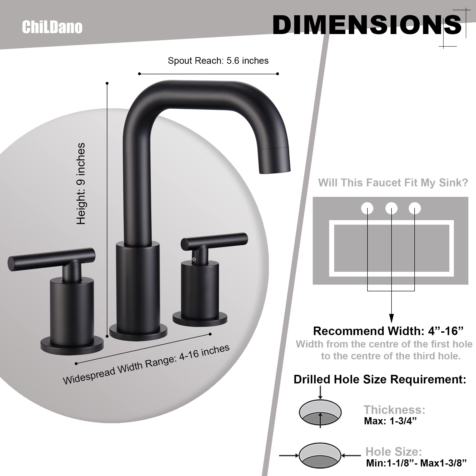 8 Inch Matte Black Widespread Bathroom Faucet - 2-Handle 3-Hole Design with Pop-Up Drain & Supply Hoses (Model CH3166BK) | Perfect for Modern Bathroom Sinks, Vanities & Home Renovations
