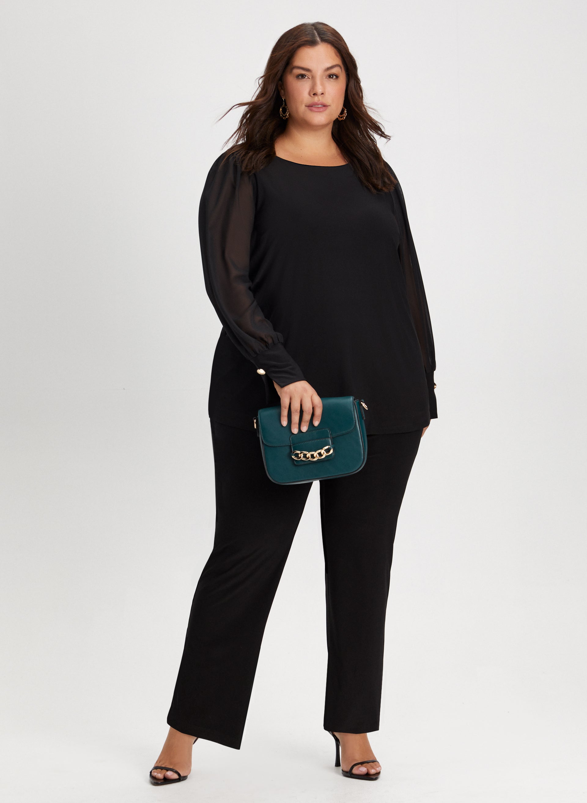 Elegant Chiffon Sleeve Blouse with Comfortable Pull-On Pants Set - Perfect for Office Wear, Casual Outings & Special Occasions
