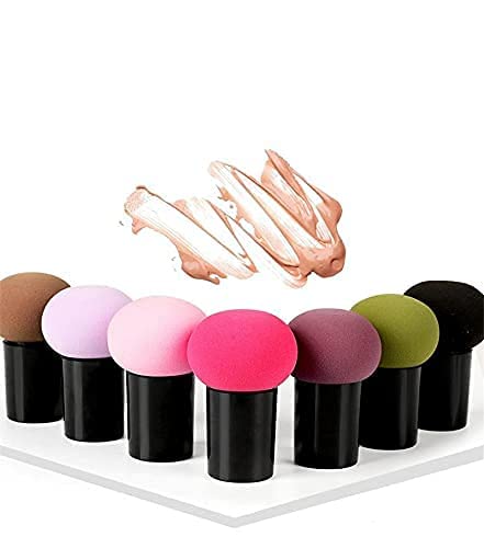 DATNASAYAD Mushroom Puff Makeup Sponge with Handle - Soft Foundation Blender for Flawless Makeup Application (Pack of 3, Colors May Vary) - Perfect for Liquid, Cream & Powder Cosmetics, Travel & Everyday Beauty Routine