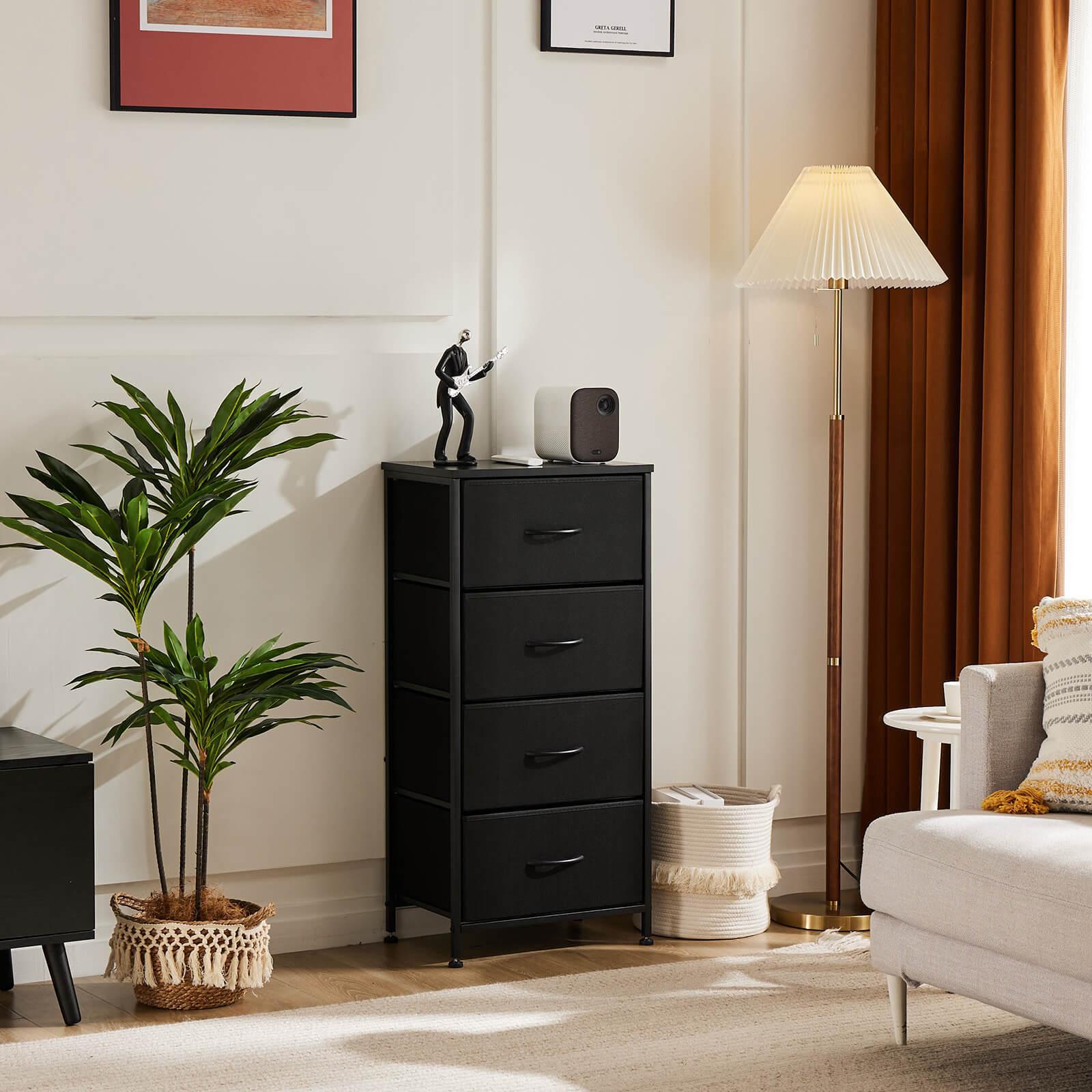 Modern 4-Drawer Dresser with Metal Frame & Wood Top - Black Chest of Drawers for Bedroom, Living Room, or Office Storage