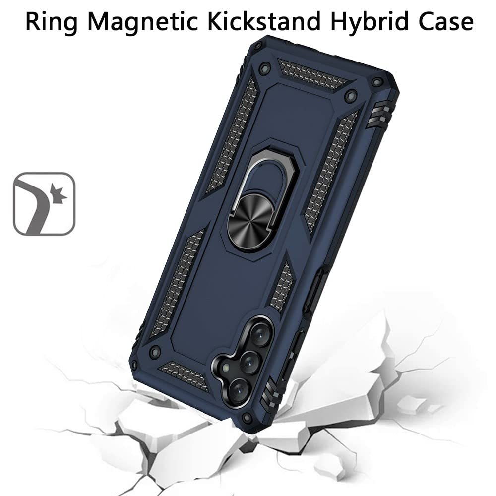 Samsung Galaxy A13 5G Phone Case with Magnetic Ring Kickstand & Tempered Glass - Shockproof Hybrid Protective Cover (Blue) | Perfect for Work, Travel & Everyday Use