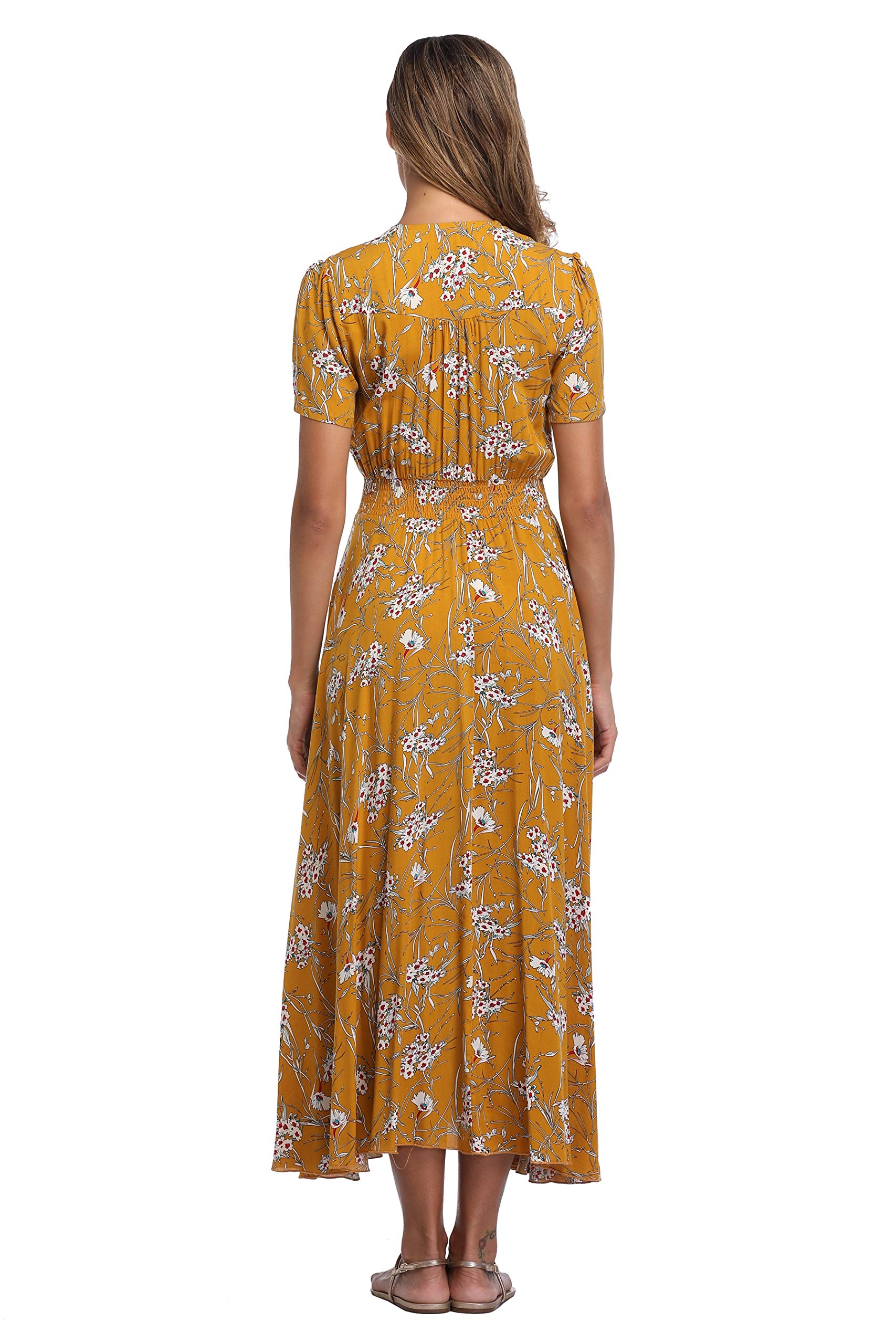 Ferrendo Women's Floral Maxi Dress with Button Up Front & Side Slit - Flowy Bohemian Summer Dress for Beach, Party & Vacation
