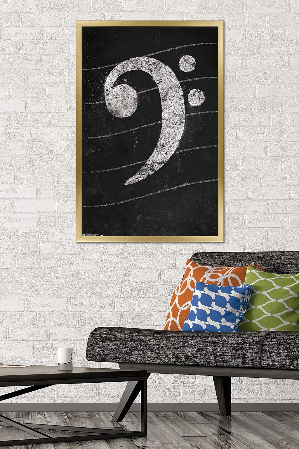 Trends International Bass Clef Chalk Wall Poster - 22.375 x 34 Inches, Gold Framed Music Decor - Perfect for Music Classrooms, Studios & Home Decor