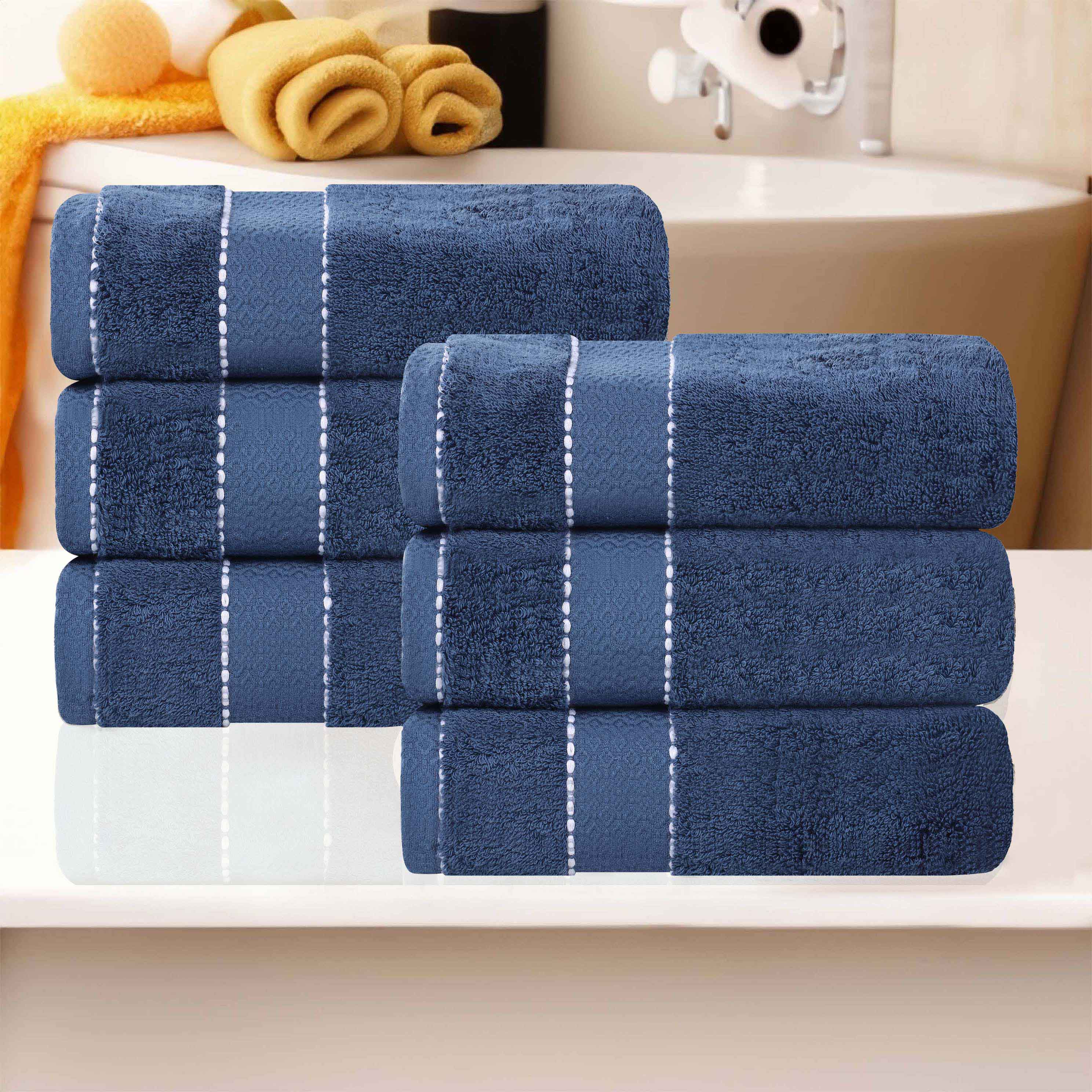 Premium Giza Cotton Dobby Hand Towels - Ultra Absorbent Set of 6 - Made in Egypt - Soft & Luxurious Bath, Kitchen & Guest Towels for Spa, Hotel & Home Use