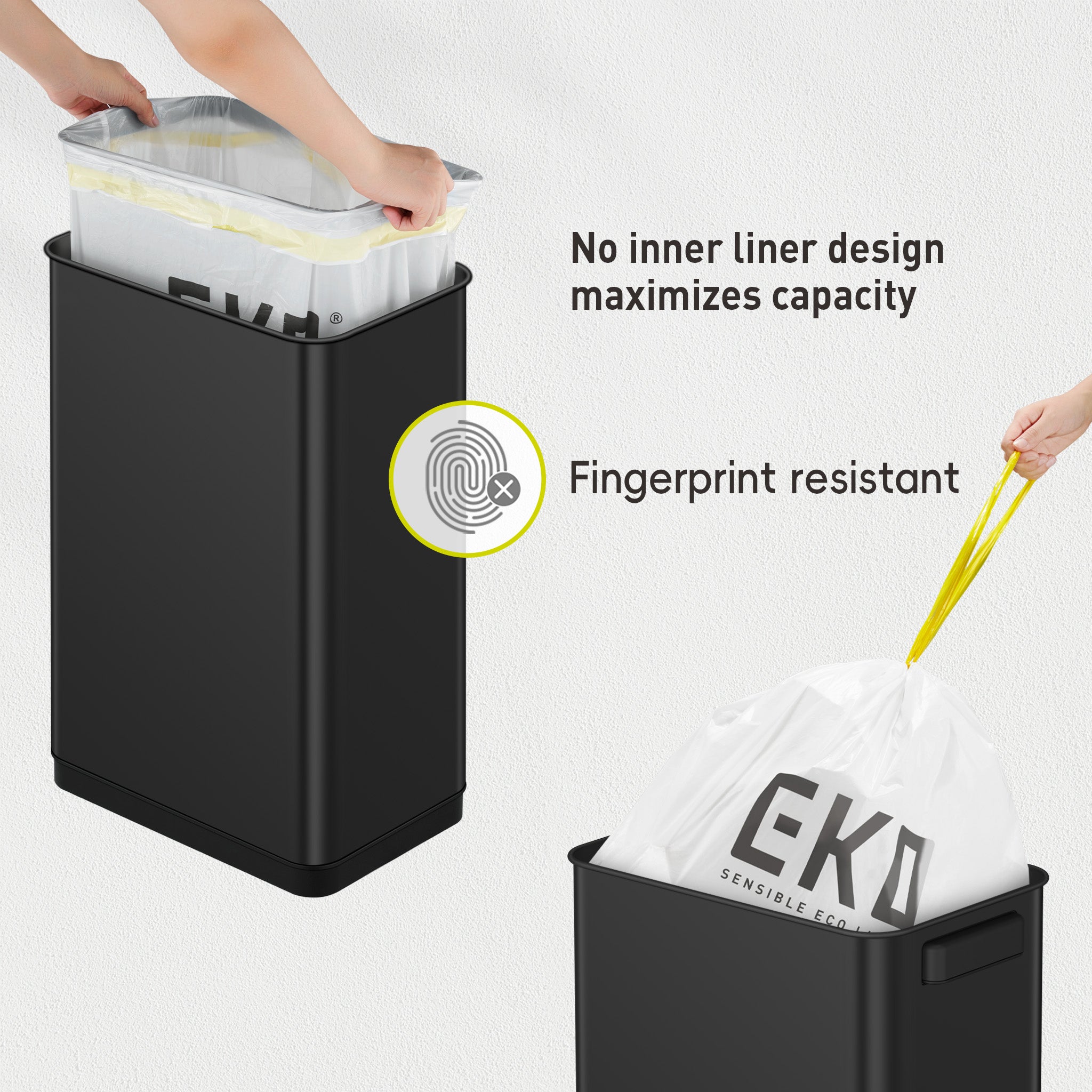 Premium Mirage T Sensor Trash Can 50L / 13.2 Gallon - Matte Black Kitchen & Office Waste Bin for Modern Home & Commercial Spaces