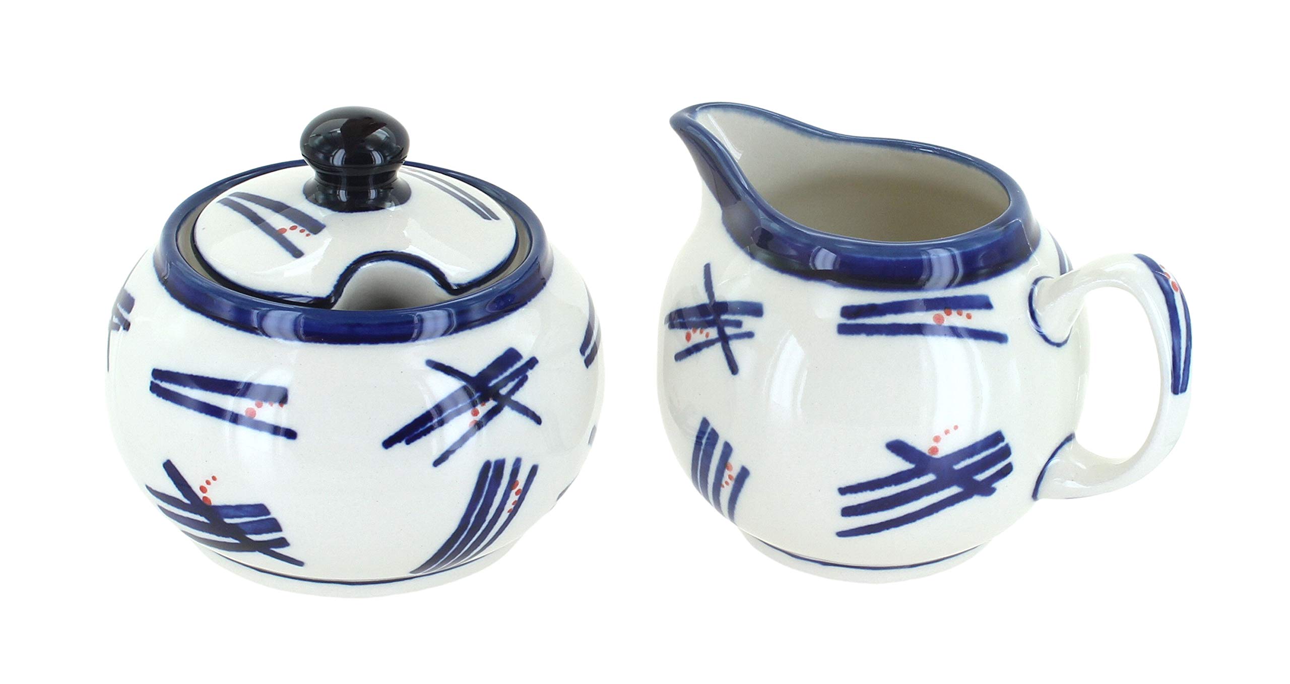 Blue Rose Polish Pottery Zoe Cream & Sugar Set - Handmade Ceramic Tea Coffee Serving Set for Afternoon Tea & Home Decor