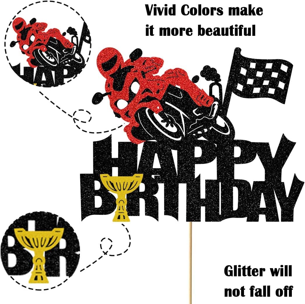Motorcycle Racing Cake Toppers - Glitter Motorcycle Decor for Birthday Parties | Boys, Girls & Men's Biker Theme | Perfect for Motorcycle-Themed Cakes, Cupcakes & Birthday Celebrations
