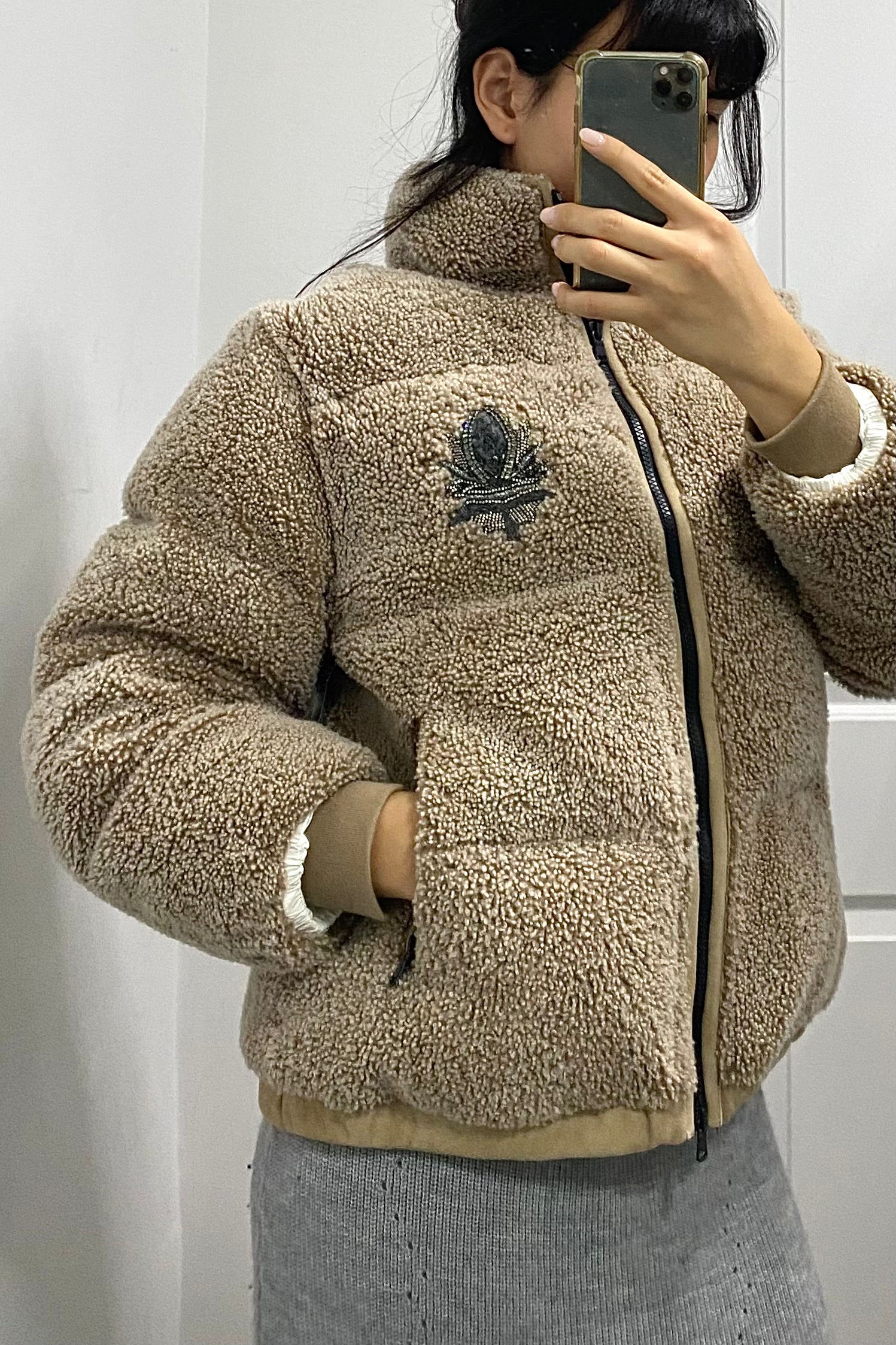 Brunello Cucinelli Brown Bouclé Embellished Puffer Jacket - Women's Size IT44 / US 8 - Winter Coat for Fashion & Outdoor Activities