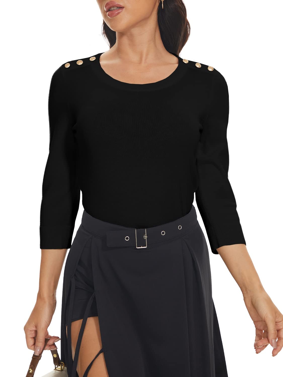 Spicy Sandia Women's 3/4 Sleeve Crew Neck Pullover Sweater - Lightweight Knit Top for Casual & Dressy Outfits | Perfect for Office, Date Night & Fall Layering