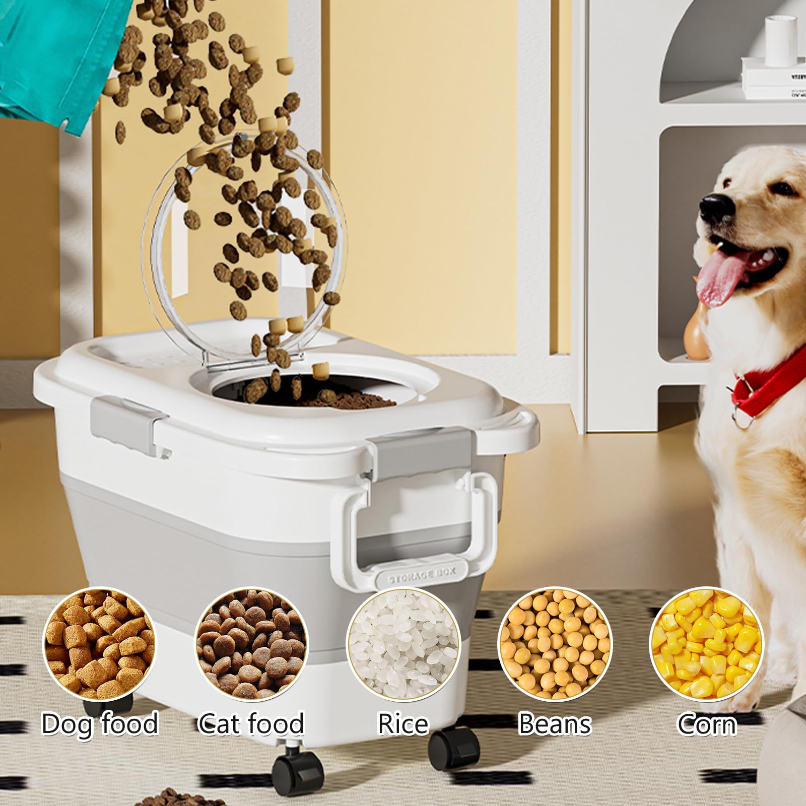 2-Pack Collapsible Dog Food Storage Container 18LB - Travel Silicone Bowl & Scoop Included - Airtight Pet Food Bin for Dogs, Cats, Birds & Litter - Keep Dry Food Fresh - Portable Design for Home & Travel (Green + Brown) - Perfect for Kitchen Storage, Camping & Road Trips