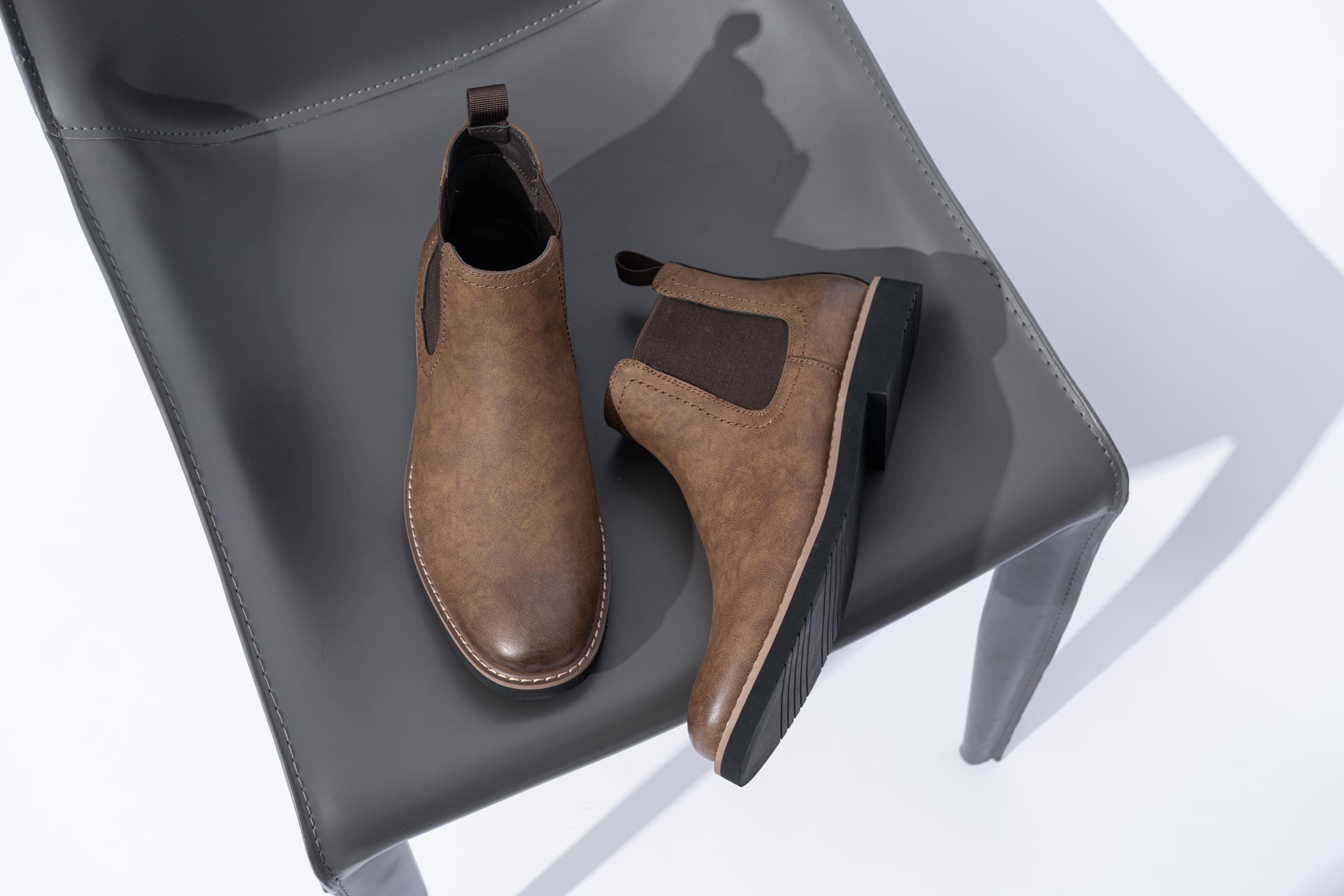 Vostey Men's Chelsea Boots - Classic Slip On Ankle Dress Boots for Casual Wear | Black Leather Comfortable Shoes for Work, Office & Everyday Outfits